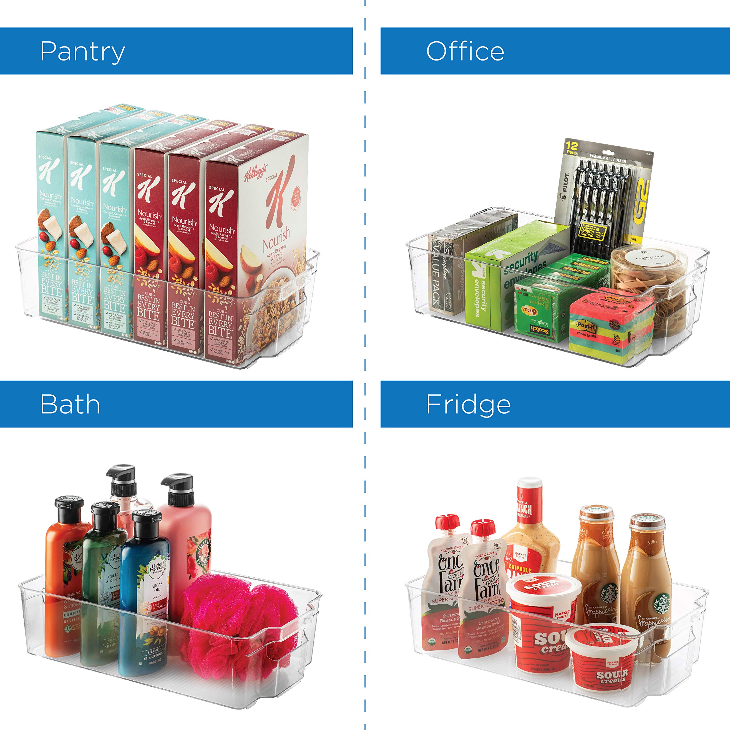 8-Pack Clear Plastic Refrigerator & Pantry Organizer Bins - Stackable Food Storage Containers for Kitchen, Fridge, Freezer, Cabinets | Perfect for Countertop Organization, Bedroom & Bathroom Storage - Durable Household Baskets