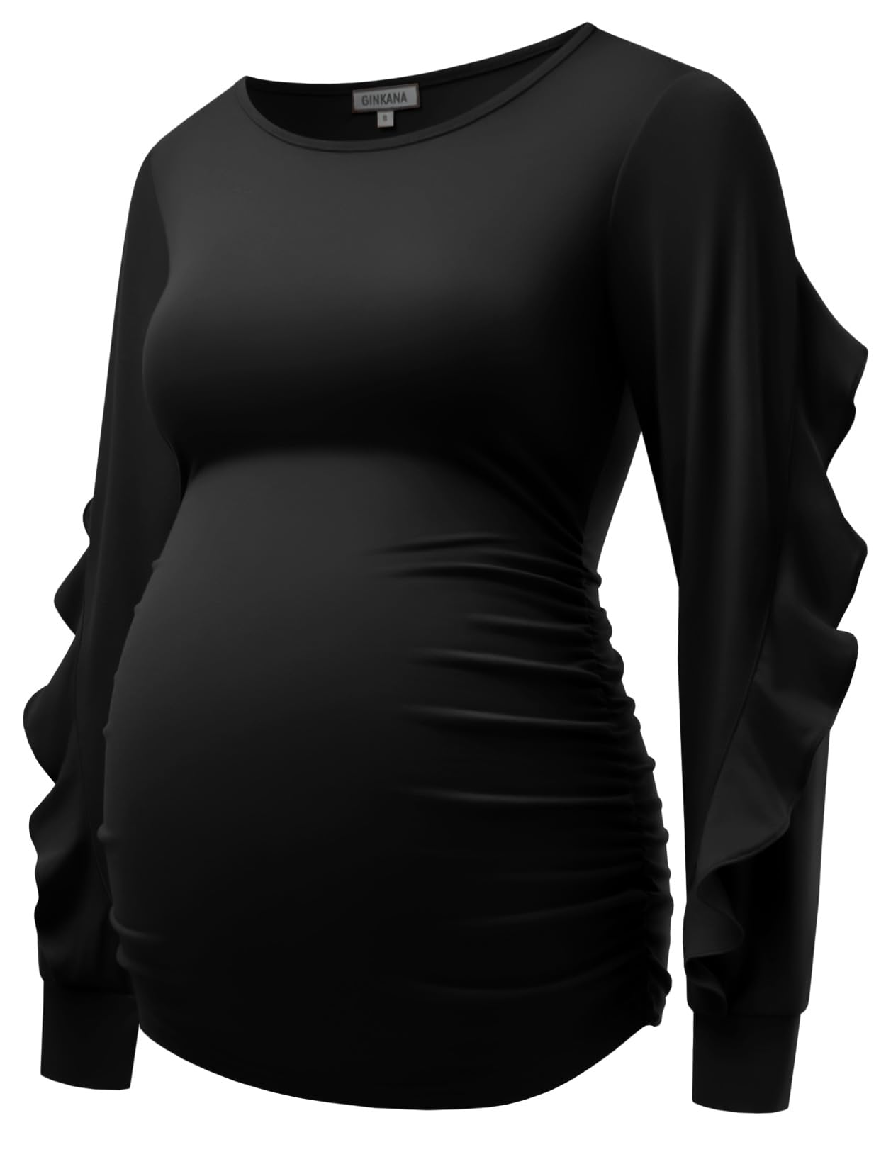 **GINKANA Maternity Tops - Ruffle Long Sleeve Pregnancy Shirts for Women, Cute & Comfortable Maternity Blouses for Baby Shower, Casual Wear & Everyday Outfits**