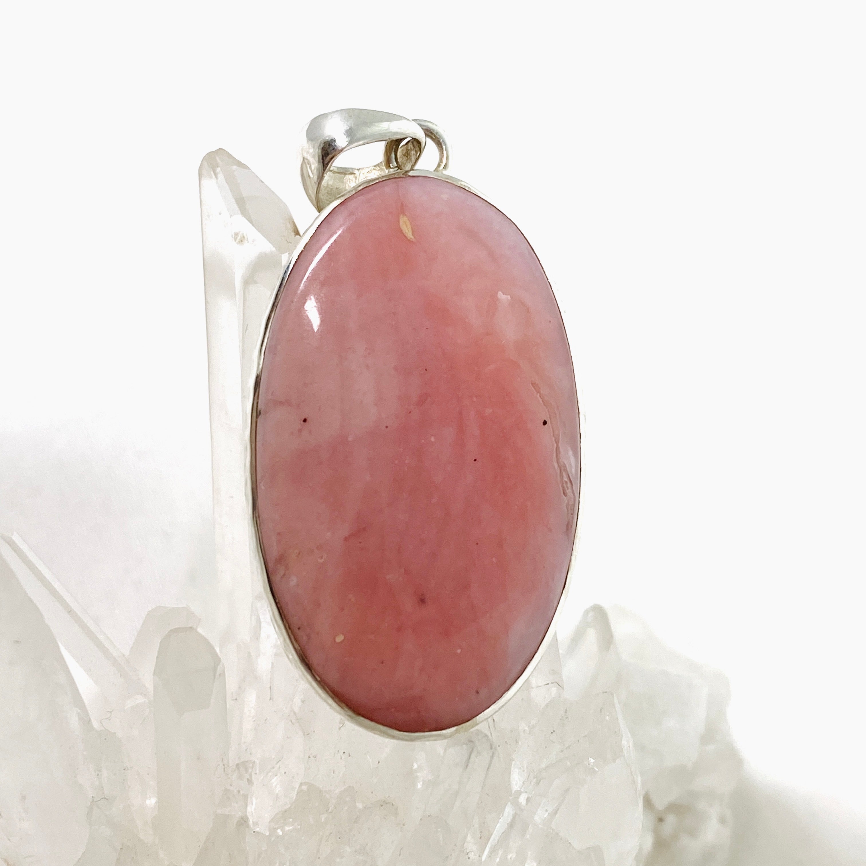 Natural Pink Opal Oval Cabochon Pendant in Handcrafted Hammered Silver Setting - KPGJ4668 | Elegant Jewelry Gift for Women, Perfect for Valentine's Day & Anniversaries