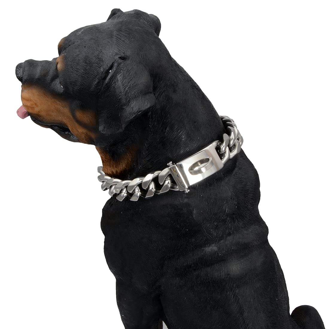 Luxury Silver Cuban Link Dog Collar - Personalized Engraved Stainless Steel Pet Collar for Small Medium Large Dogs (10-26 Inch) - Perfect for Daily Walks, Training & Fashion Accessories