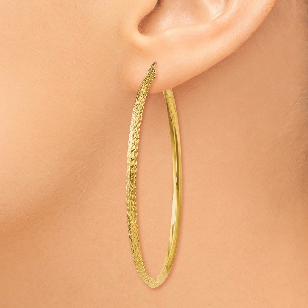 14K Yellow Gold Knife Edge Diamond-Cut Hoop Earrings 55mm - Elegant Dangle Earrings for Women, Perfect for Parties, Weddings & Everyday Wear