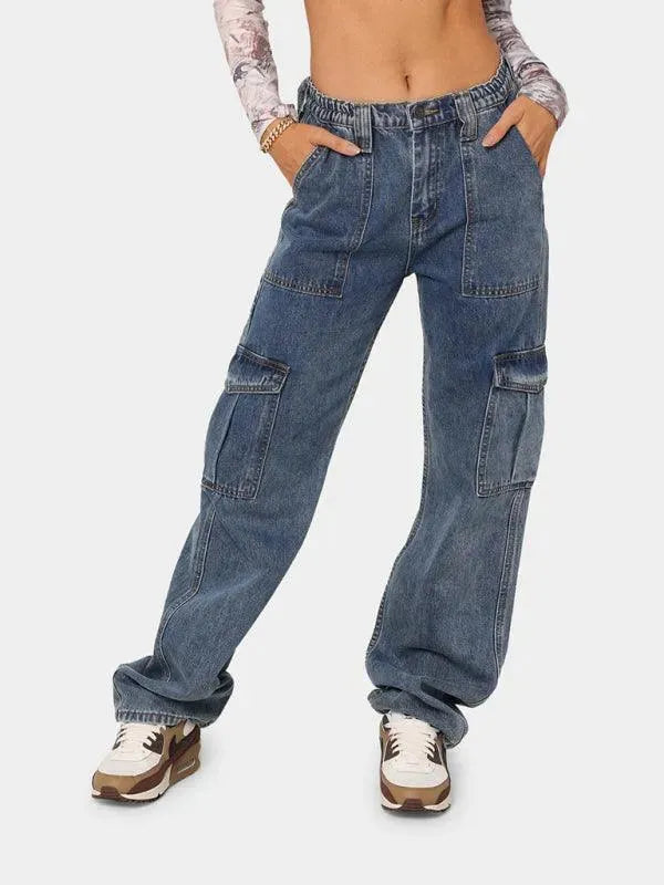 Women's High Waisted Wide Leg Cargo Jeans - Stretch Denim Pants for Casual & Streetwear Fashion | Perfect for Everyday Wear, Travel & Outdoor Activities