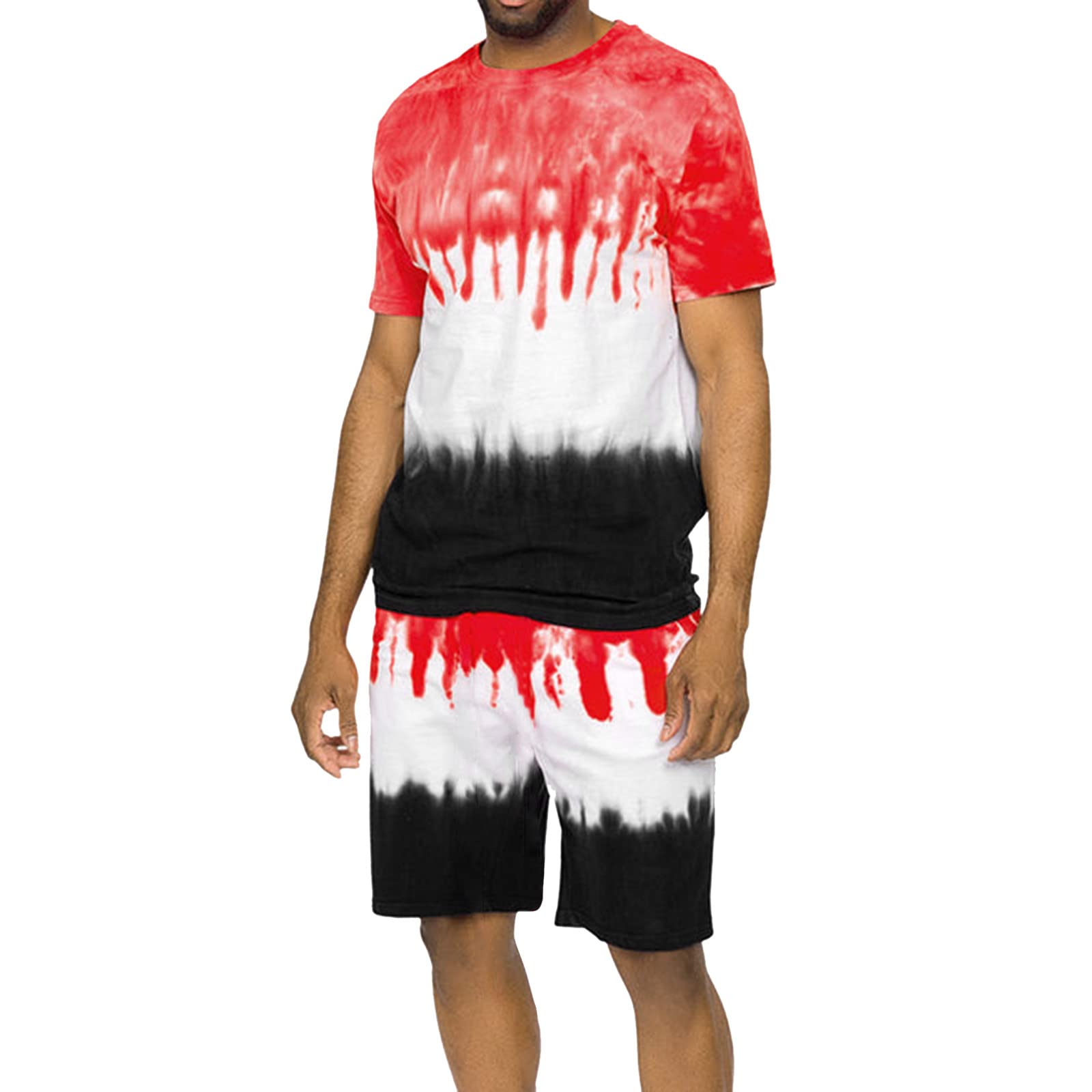 **Men's Printed Short Sleeve Tracksuit Set - Summer Activewear Beach Outfit, Gym Workout & Casual Streetwear**