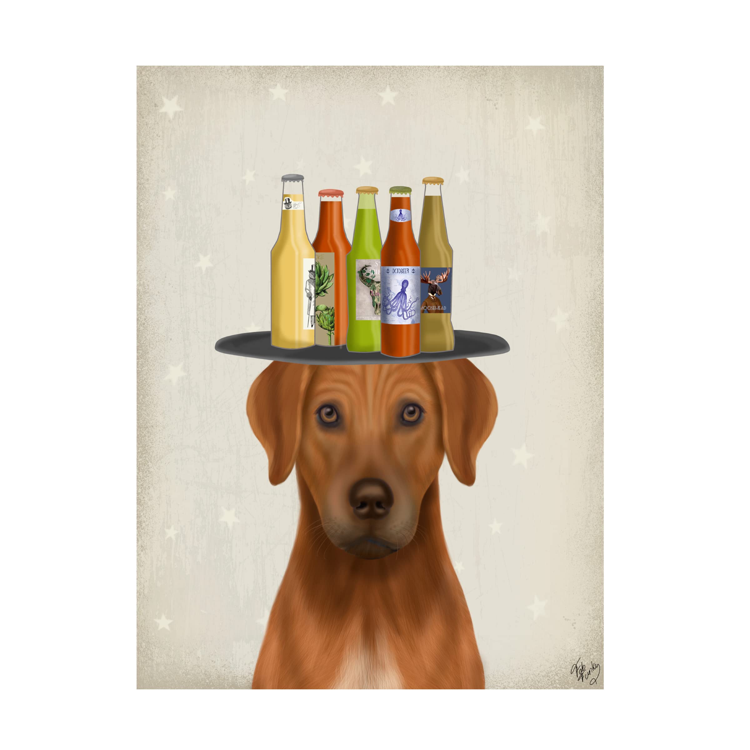 Trademark Fine Art 'Rhodesian Ridgeback Beer Lover' Canvas Print by Fab Funky - Dog Lover Gift, Home Decor for Living Room, Bar or Man Cave