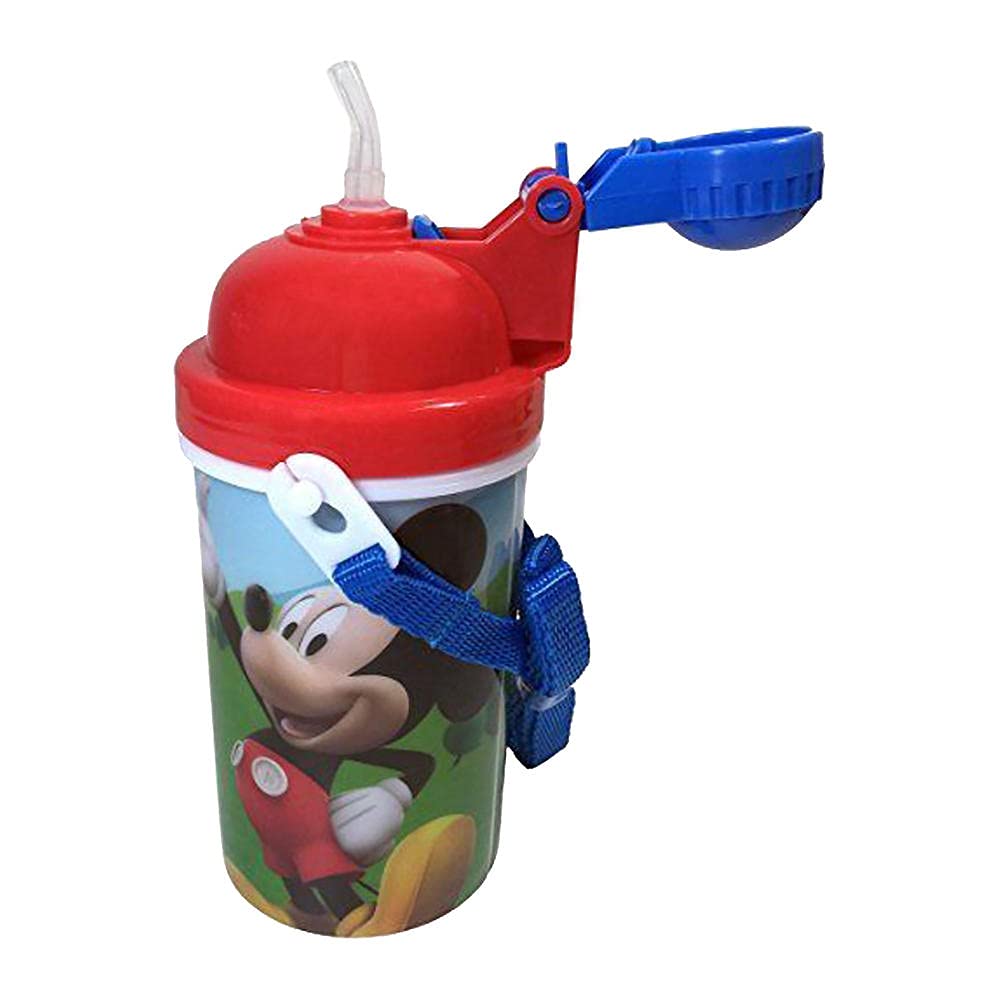 Disney Mickey Mouse 12oz Water Bottle with Pop-Up Lid & Adjustable Shoulder Strap - Perfect for Kids School, Gym & Outdoor Activities