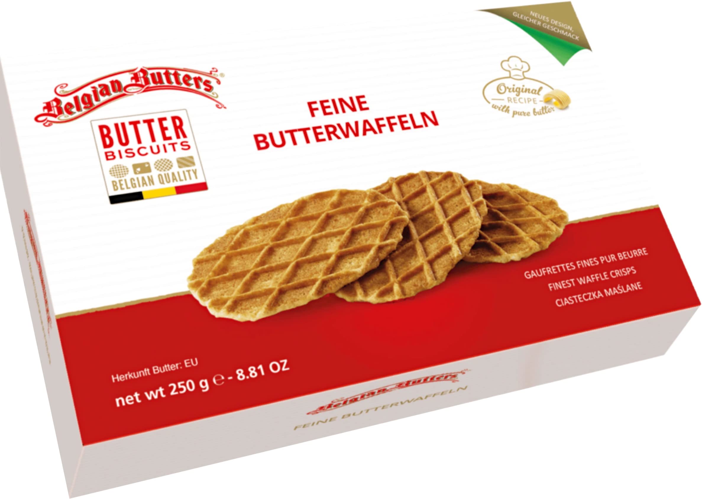 Crispy Belgian Butter Waffles 4-Pack (4x250g) - Authentic Belgium Waffles with Delicate Butter Flavor | Perfect for Breakfast, Snacks & Coffee Time