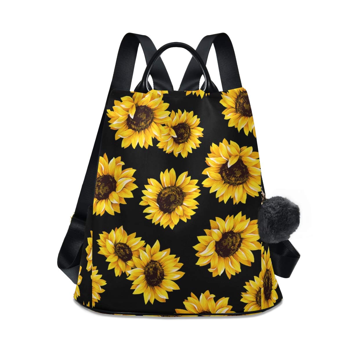 Stylish Yellow Sunflower Backpack Purse for Women - Adjustable Shoulder Straps, Trendy Crossbody Bag for School, Travel & Outdoor Adventures