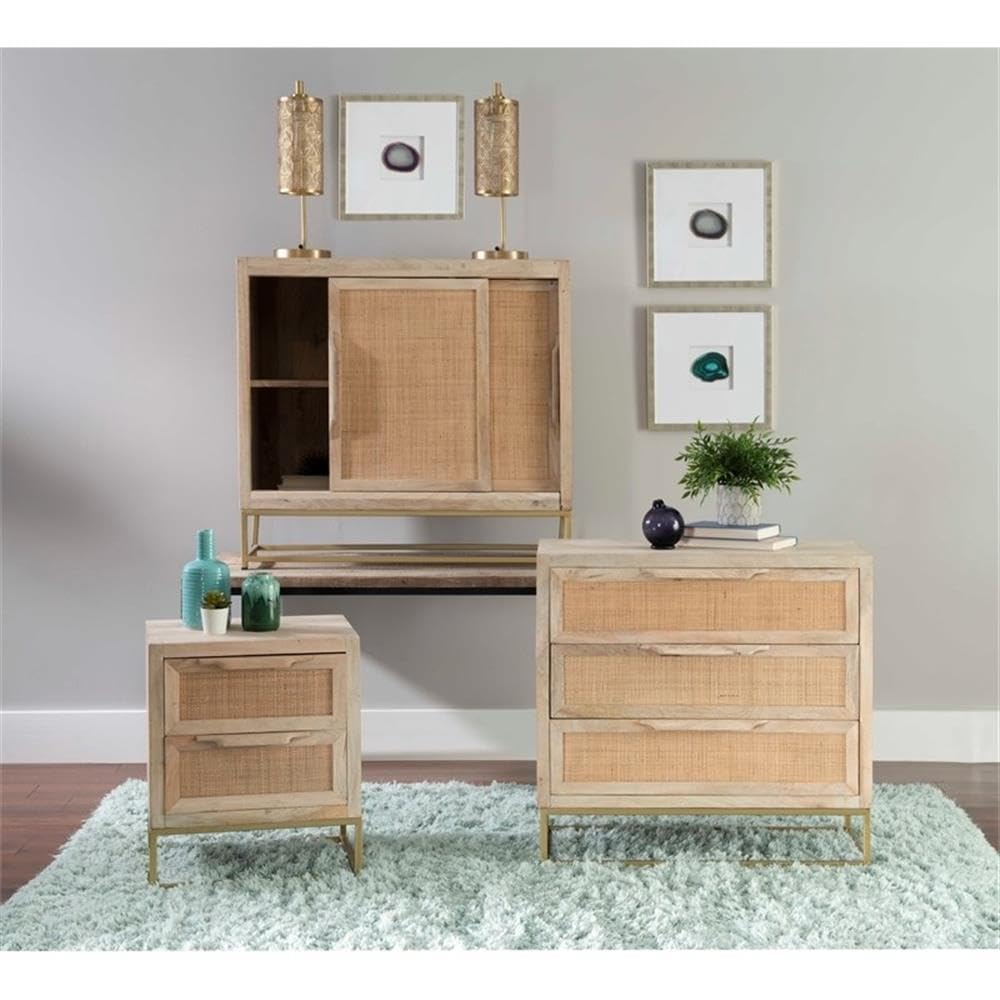 Pemberly Row 2-Drawer Transitional Wood and Metal Side Table in Natural Gold Finish - Perfect for Living Room, Bedroom, or Office Accent Furniture