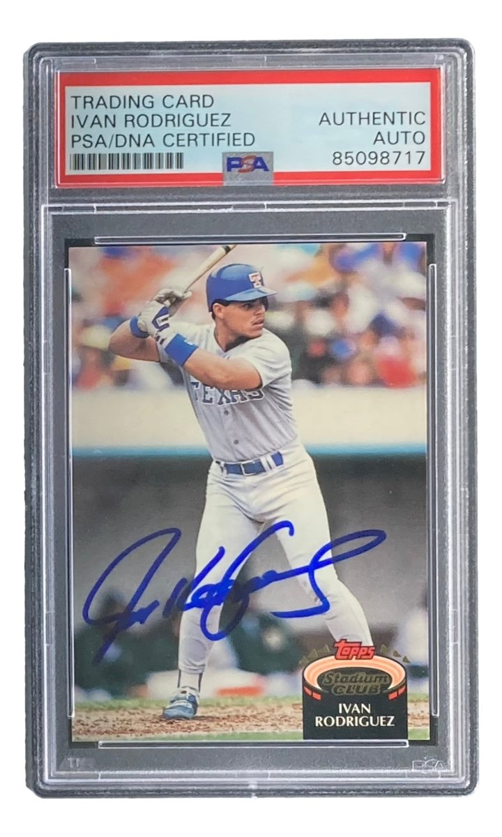 Ivan Rodriguez Autographed 1992 Topps #415 Texas Rangers Rookie Baseball Card - PSA/DNA Certified - Perfect for Collectors & Sports Memorabilia Displays