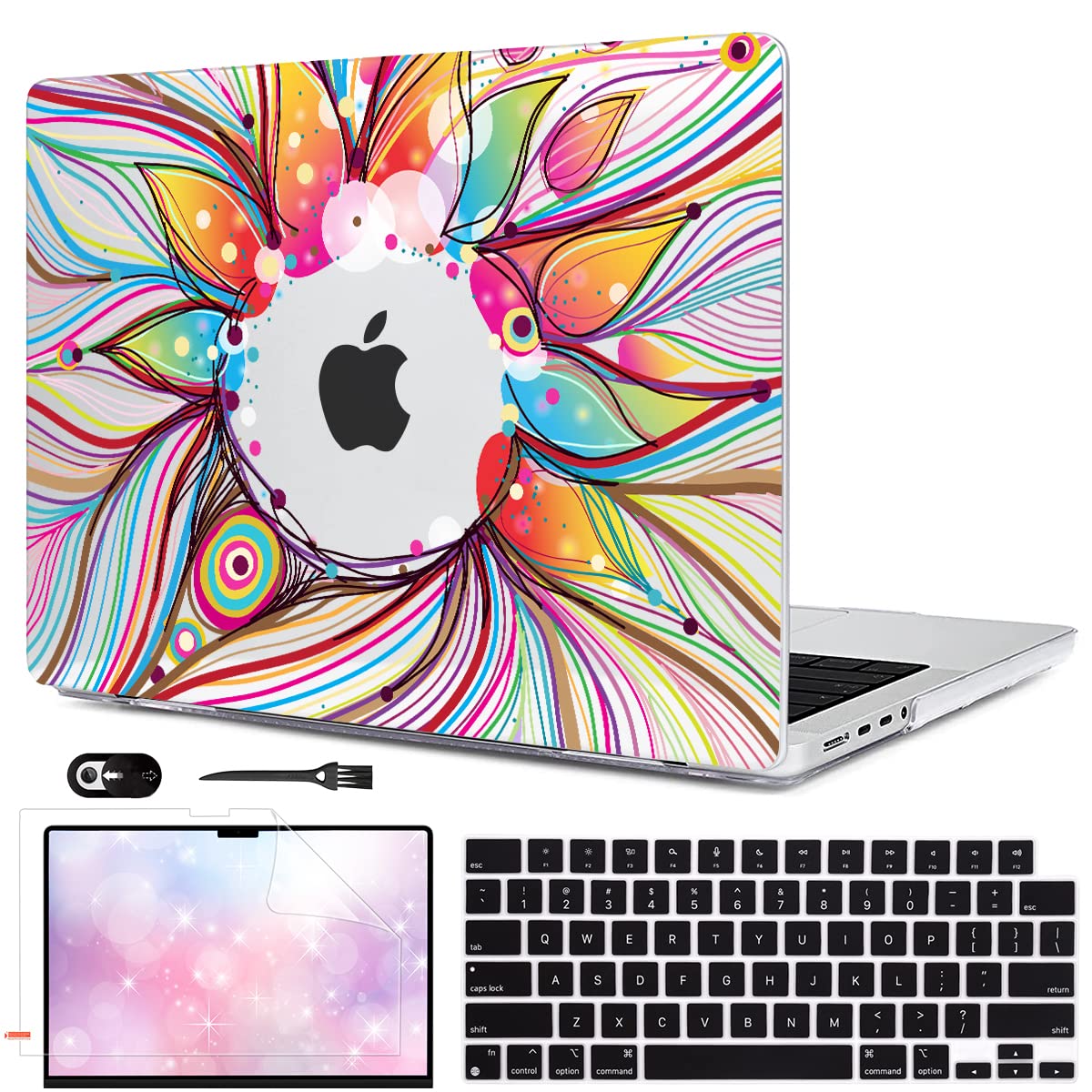 LCMOCICO MacBook Pro 16 inch Case (2021-2023 Models) - Hard Plastic Shell Cover with Keyboard Protector & Screen Protector for M1 Pro/Max & M2 Chip (A2485/A2780) | Abstract Dazzle Flower Design | Perfect for Work, Travel & Home Use