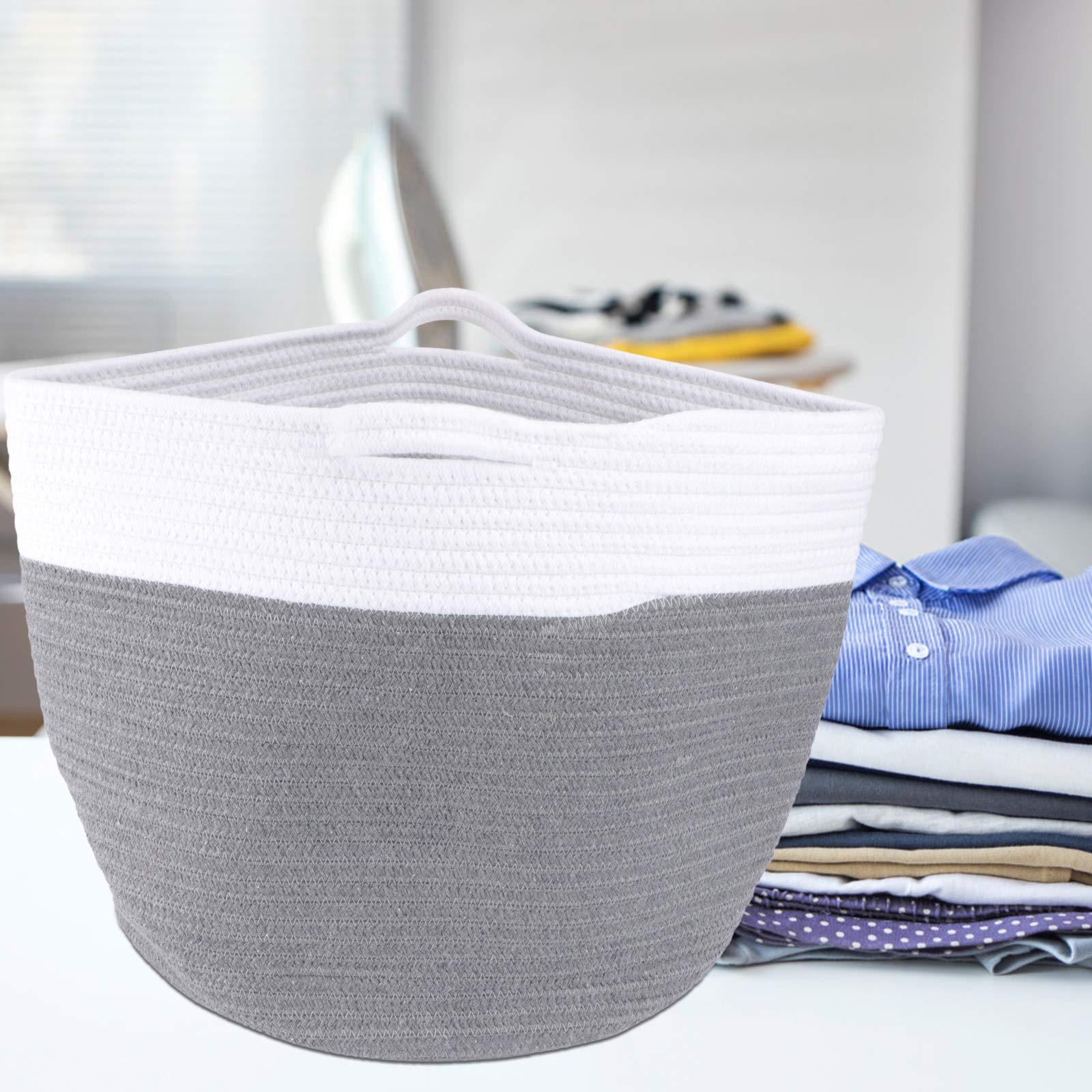BESPORTBLE Foldable Storage Basket with Lid - Collapsible Cotton Storage Bin for Home Organization, Decorative White Cotton Thread Basket - Perfect for Closet, Bathroom, Nursery & Laundry Room Storage
