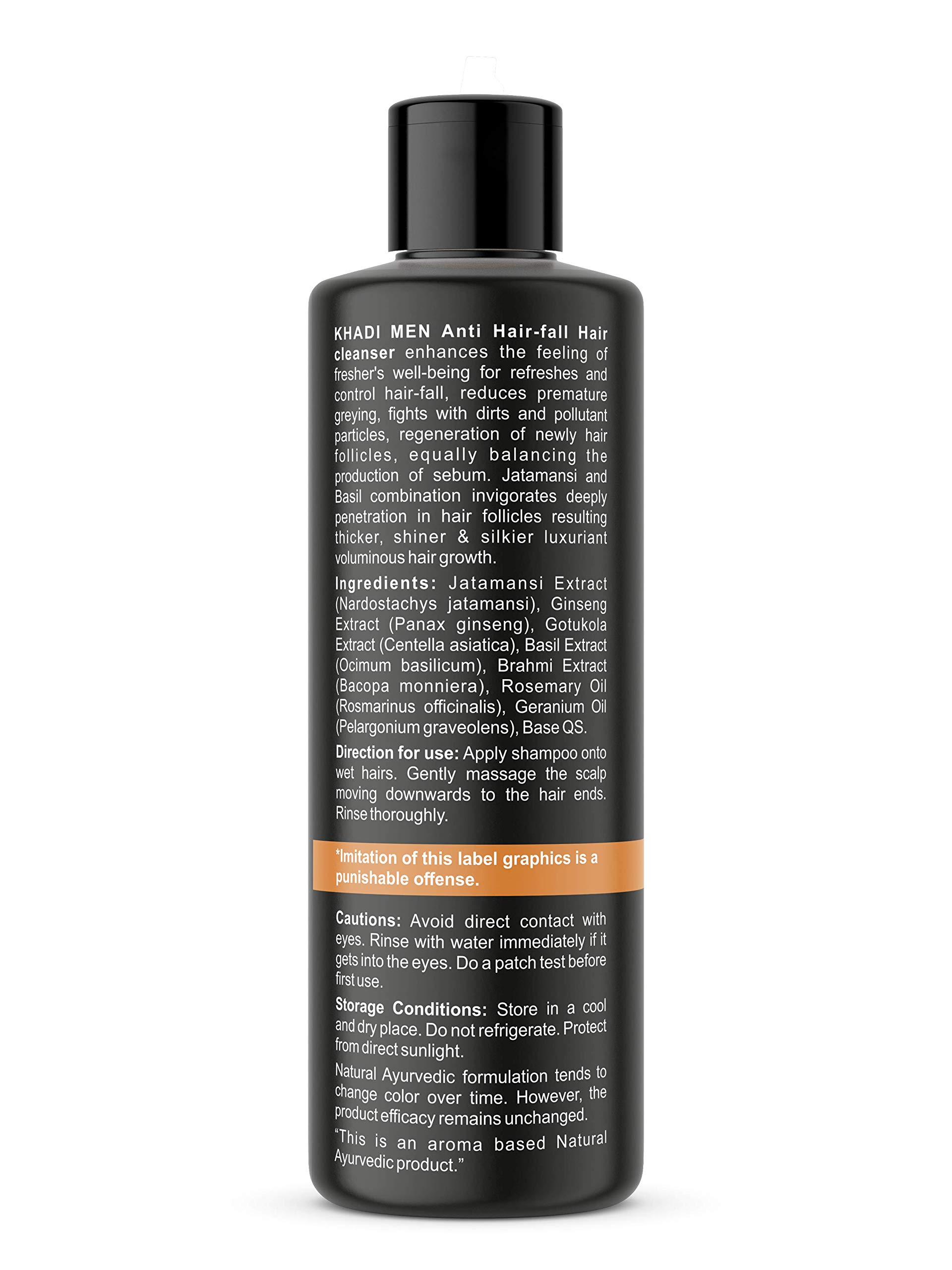 Khadi Men's Anti Hair Fall Shampoo with Gotu Kola, Rosemary & Basil | Reduces Hair Loss, Promotes Healthy Hair Growth & Shine | Dermatologist Tested Formula for Men - 200ml | Daily Use for Thicker, Stronger Hair at Home or Gym