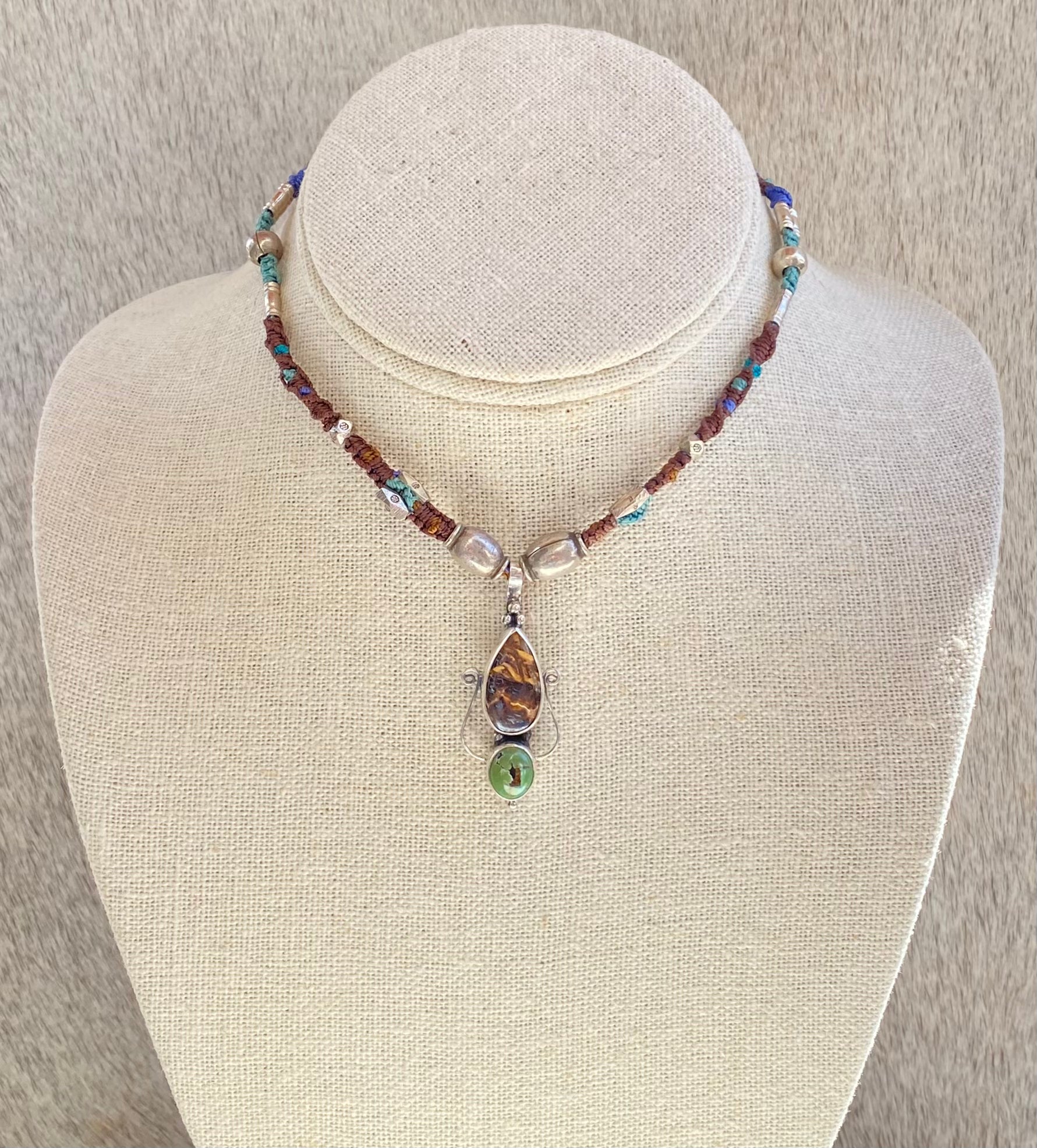 Handmade Macramé Long Necklace with Genuine Tiger Eye and Turquoise Beads - Boho Chic Jewelry for Women, Perfect for Festivals, Parties, and Everyday Wear