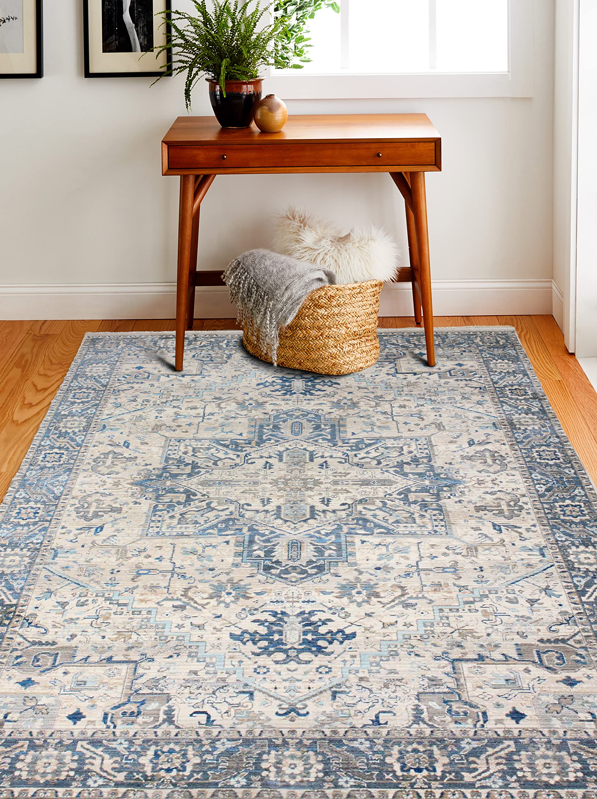 Bashian Collection Luxury Power Loom Polyester Area Rug - 3.6' x 5.6' Cream Runner Rug for Entryway, Living Room, Bedroom - Soft Home Décor for Modern Spaces
