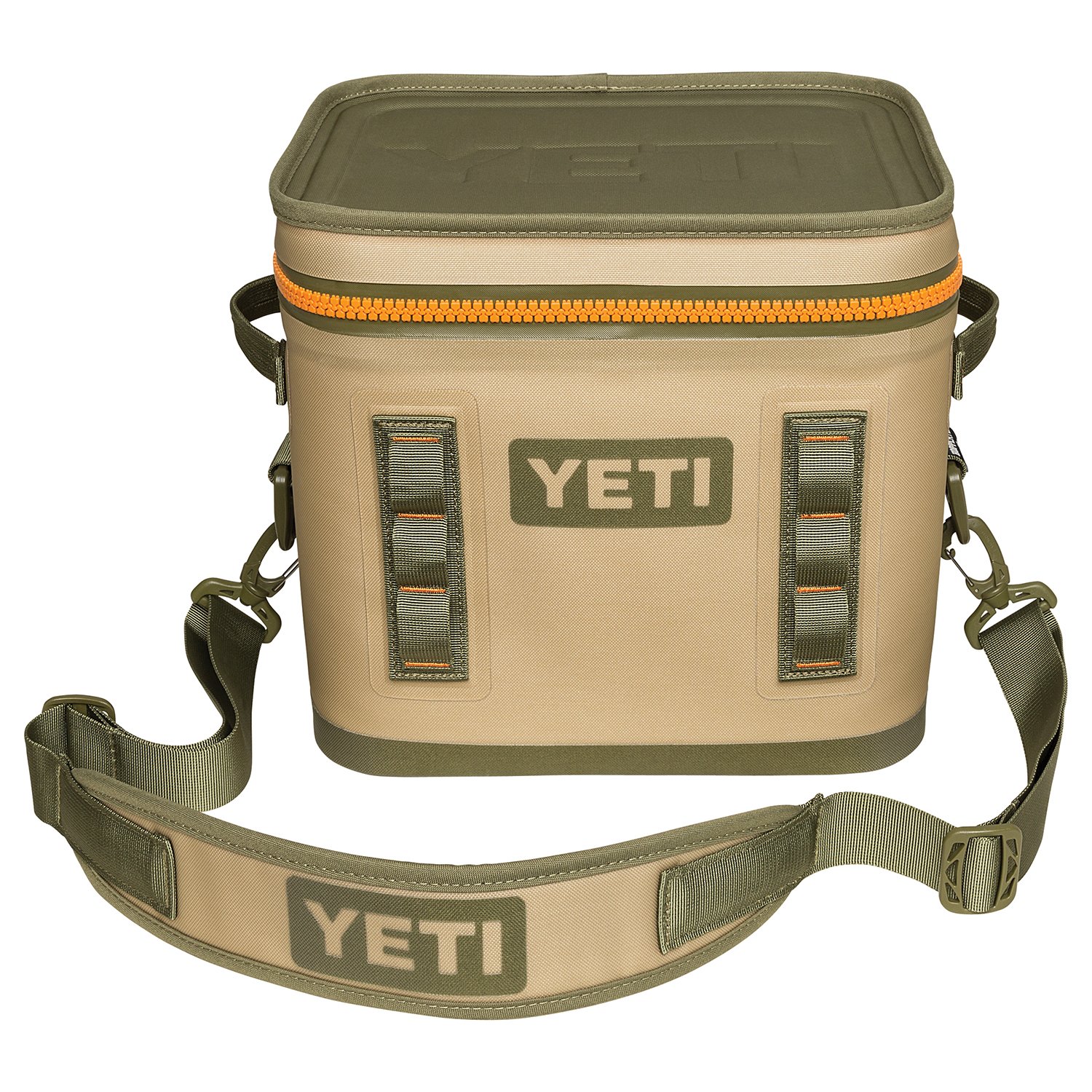 YETI Hopper Flip 12 Can Portable Cooler - Insulated Soft-Sided Cooler for Camping, Beach & Tailgating - Field Tan / Blaze Orange - Keeps Drinks Cold for Hours - Perfect for Outdoor Adventures, Picnics & Road Trips