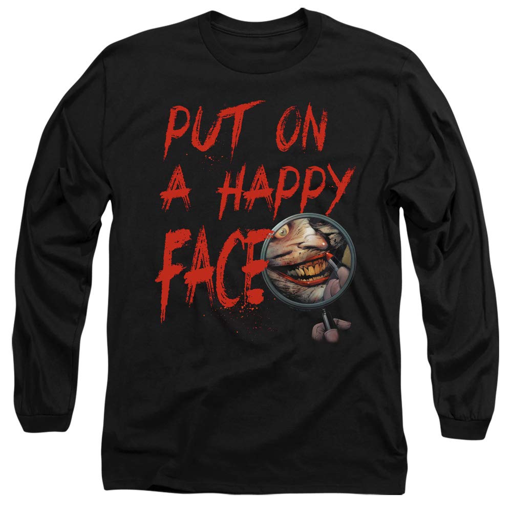 Batman Long Sleeve T-Shirt for Men - Happy Face Graphic Black Tee - Superhero Costume & Casual Wear for Halloween, Cosplay, and Everyday Outfits