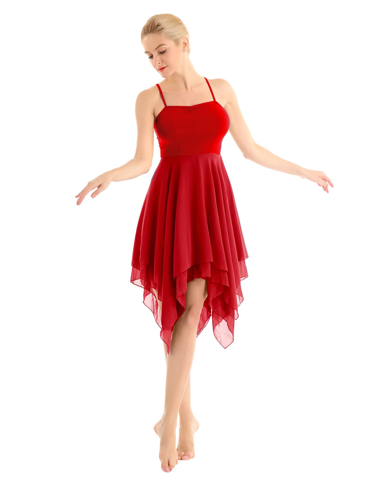 Elegant Women's Chiffon Lyrical Ballet Dance Dress - Contemporary Sleeveless Spaghetti Strap Dance Costume for Ballet, Modern & Stage Performances | Perfect for Recitals, Competitions & Dance Classes