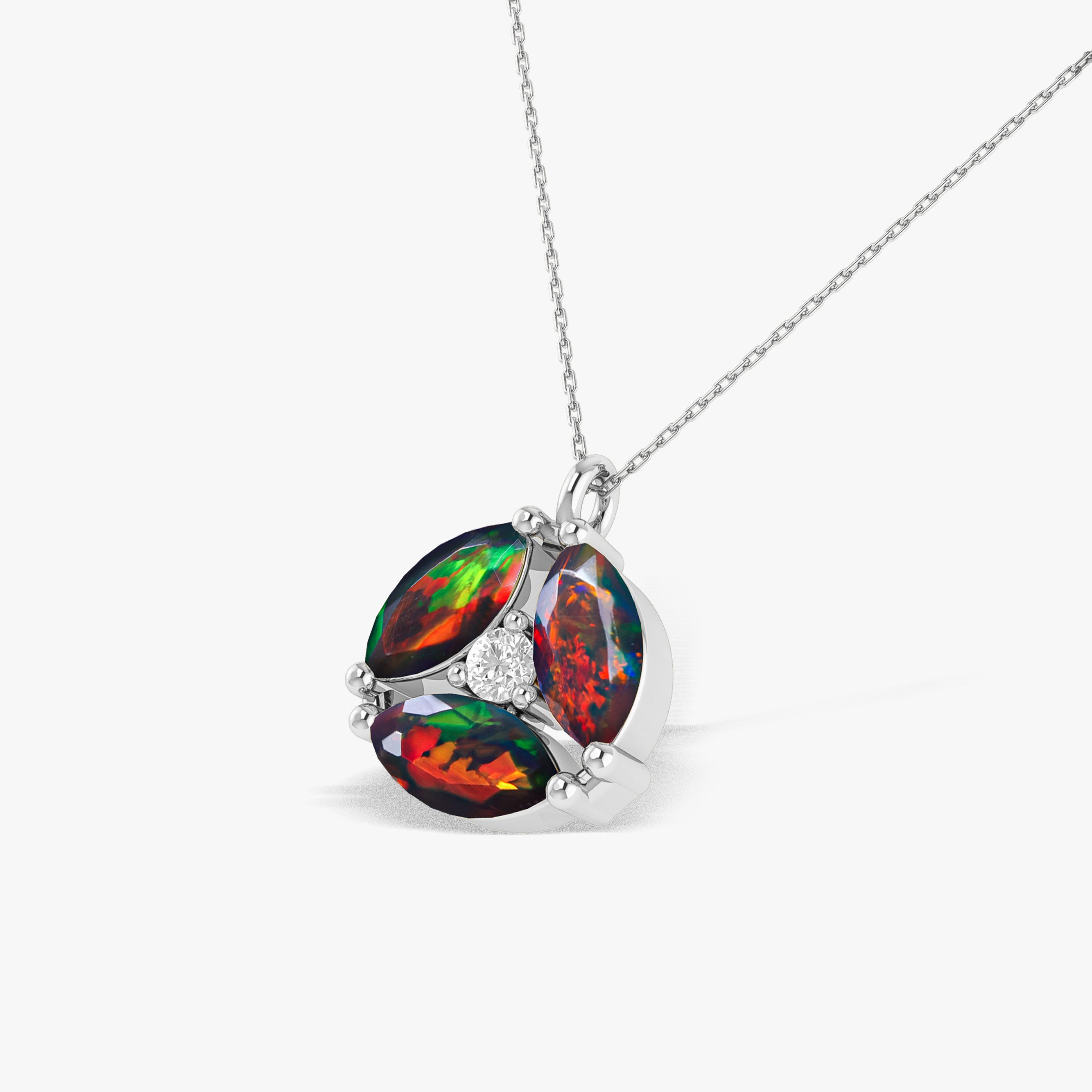 Fire Black Opal Three Stone Round Pendant Necklace - Genuine Opal Jewelry for Women - Perfect for Weddings, Anniversaries & Special Occasions