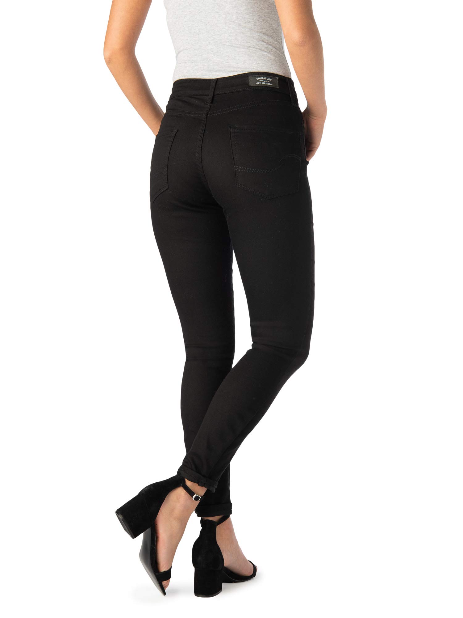 Signature Women's High Rise Ankle Skinny 5 Pocket Cuff Jeans - Black Size 4 | Stretch Denim Pants for Casual Wear, Office & Date Night Outfits