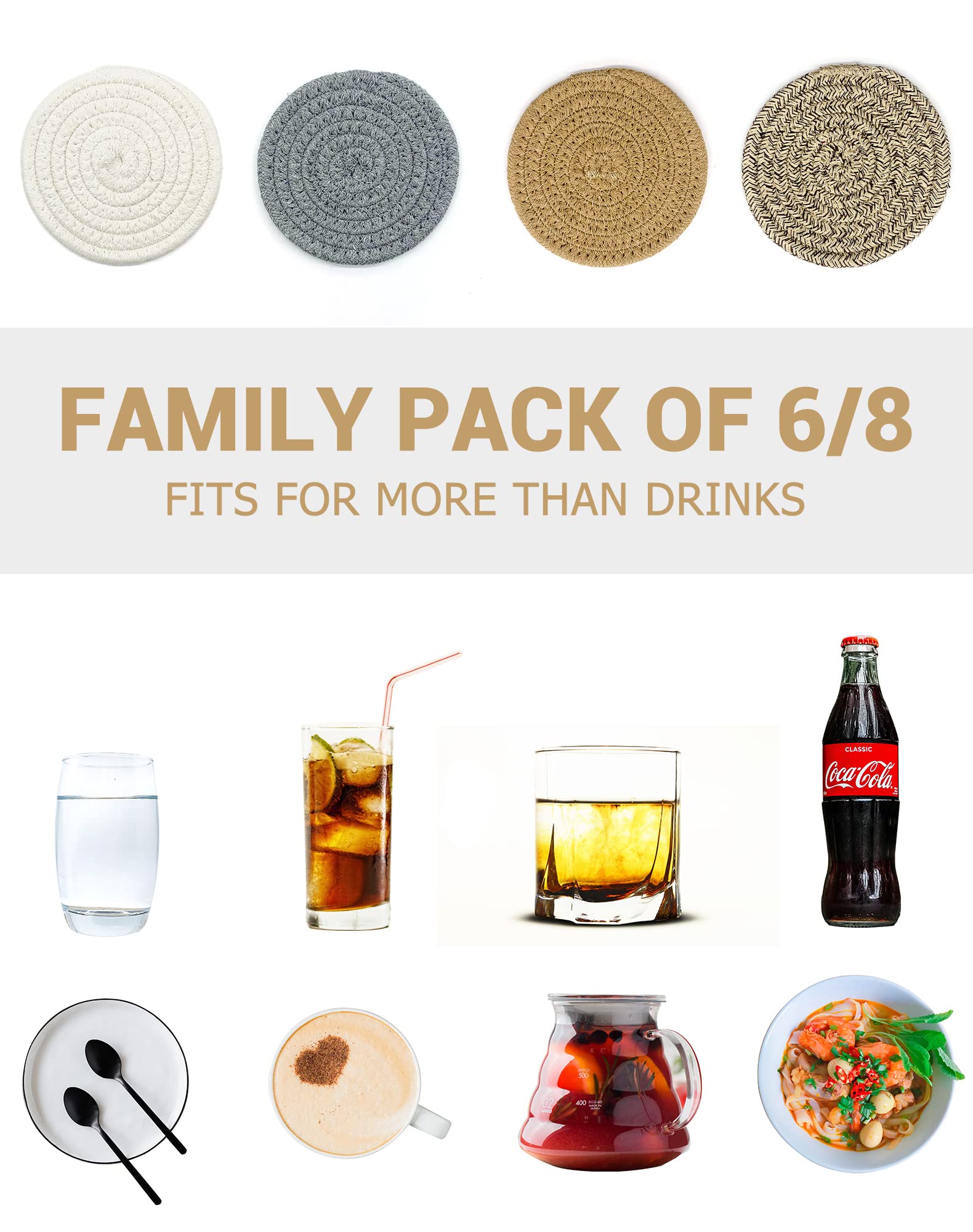 6-Pack Absorbent Drink Coasters Set with Holder - Heat-Resistant for Coffee, Tea & Cold Beverages - Perfect for Coffee Tables, Kitchen Countertops & Boho Christmas Decorations - Ideal Home & Bar Accessories