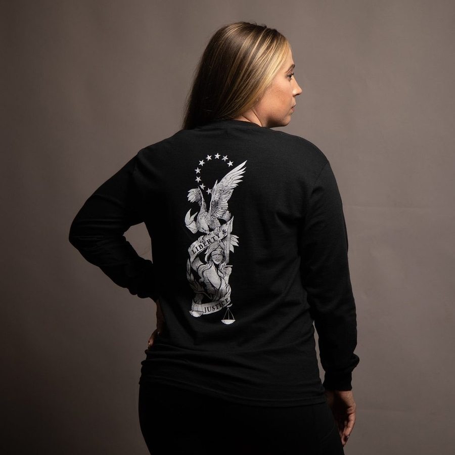 Liberty & Justice Long Sleeve T-Shirt for Men & Women - Comfortable Black Cotton Top for Casual Wear & Everyday Outfits