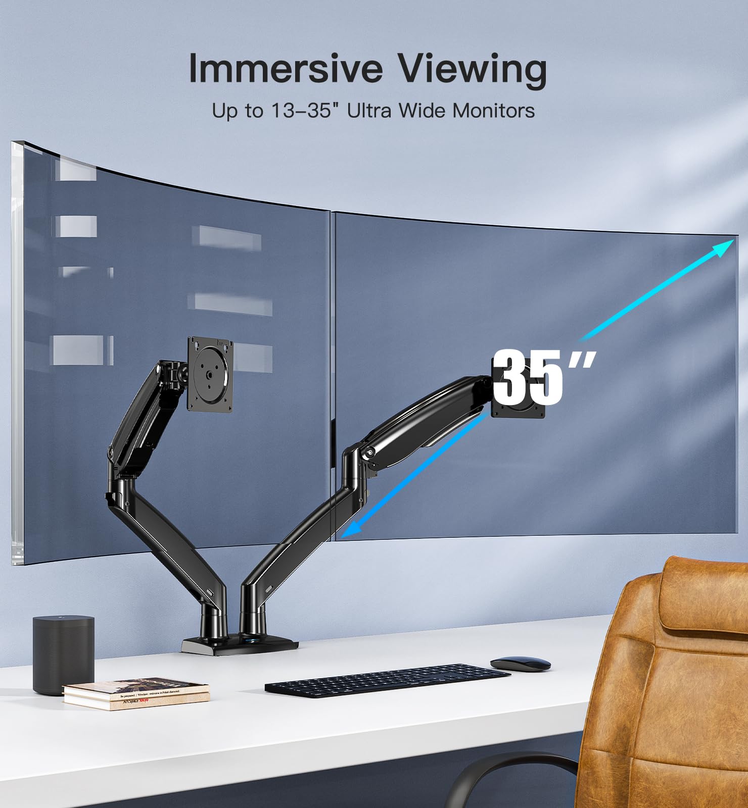HUANUO 13-35 Inch Adjustable Gas Spring Monitor Stand - Full Motion Articulating Arm with USB Port, Holds Up to 12kg for Computer Screens - Perfect for Home Office, Gaming Setup & Workstation Ergonomics