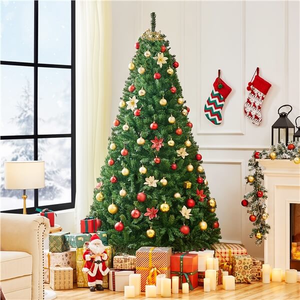 Yaheetech 6ft Pre-Lit Artificial Christmas Tree with 250 Warm White LED Lights - Perfect for Home, Office, and Holiday Decorations