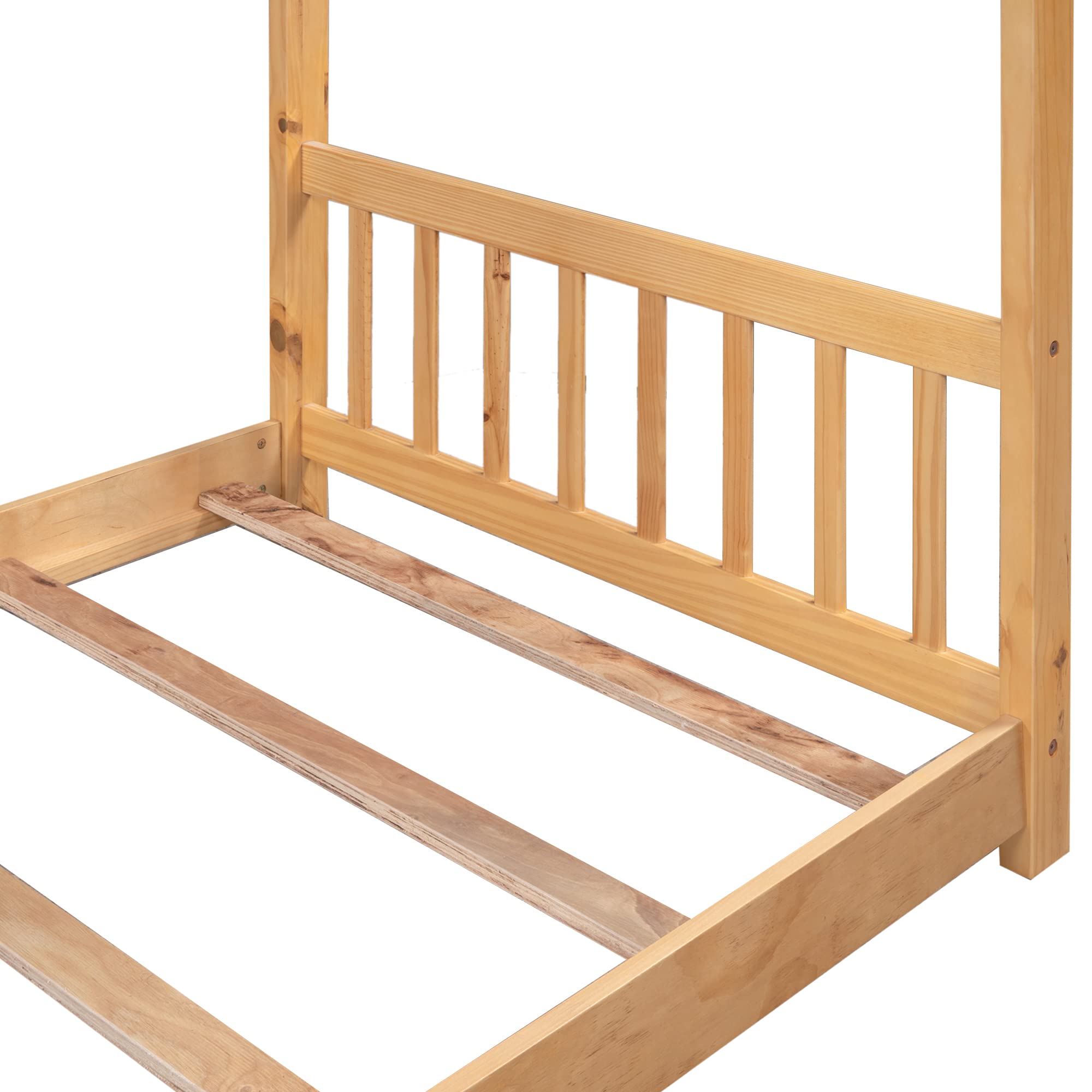 Harper & Bright Designs Twin House Bed for Kids - Wooden Floor Bed Frame with Headboard & Footboard - Montessori Style Toddler Bed for Boys & Girls - Natural Finish - Perfect for Small Rooms & Play Areas