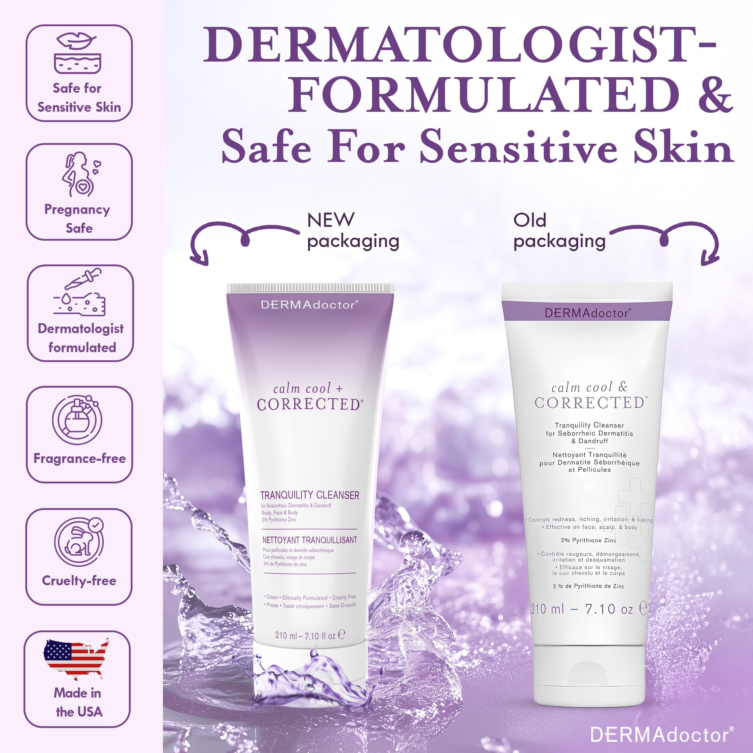 DermaDoctor Tranquility Cleanser with 2% Pyrithione Zinc - Dermatologist Formulated for Face, Body & Scalp - 7.1 oz - Gentle Daily Wash for Sensitive Skin & Dandruff Control