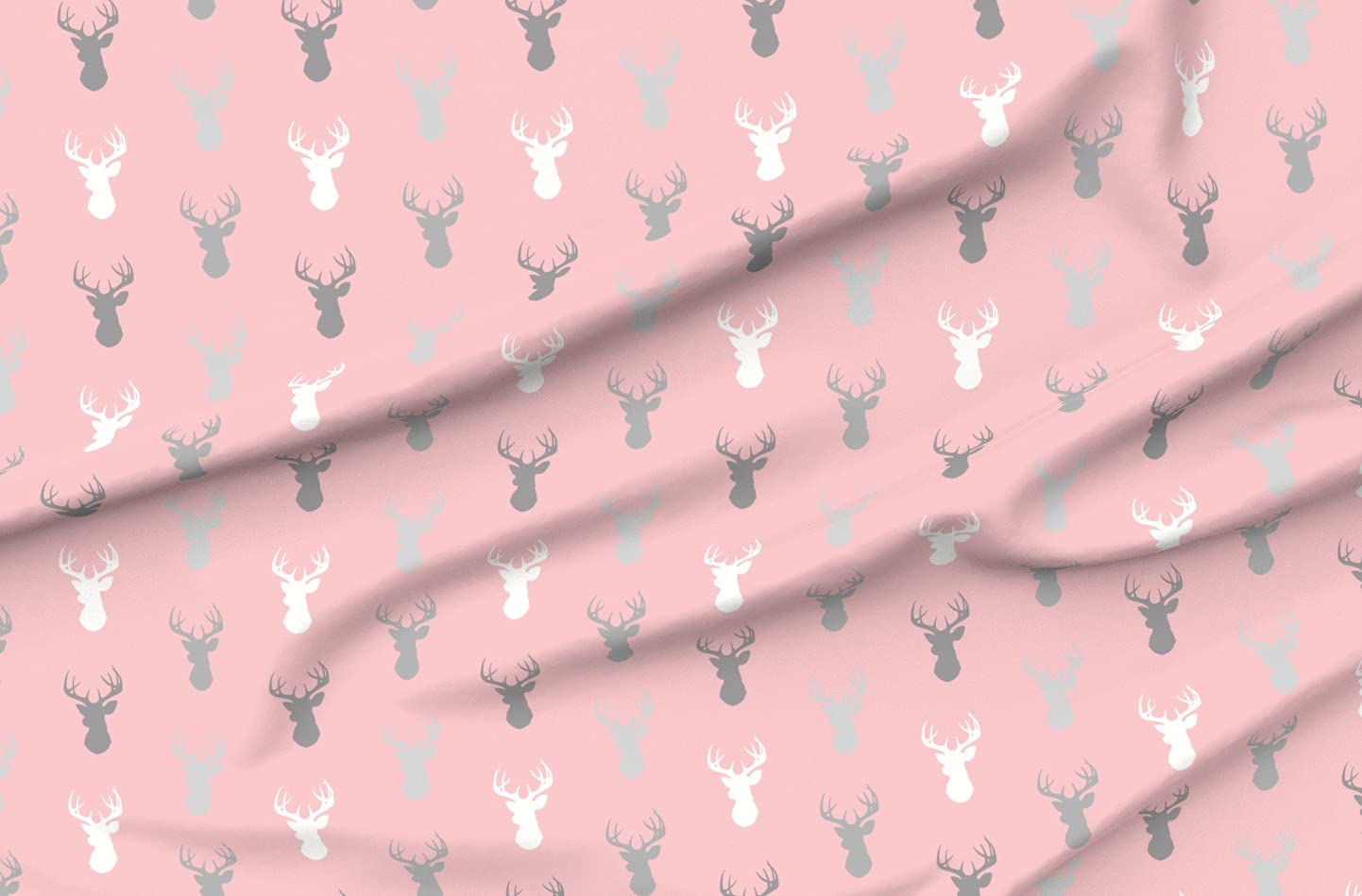 Deer Pink Meadow Sunrise Gray Woodland Nursery Buck Printed Velvet Fabric by The Yard - Premium Upholstery & Home Decor Material for DIY Projects, Curtains, Pillows, and Apparel