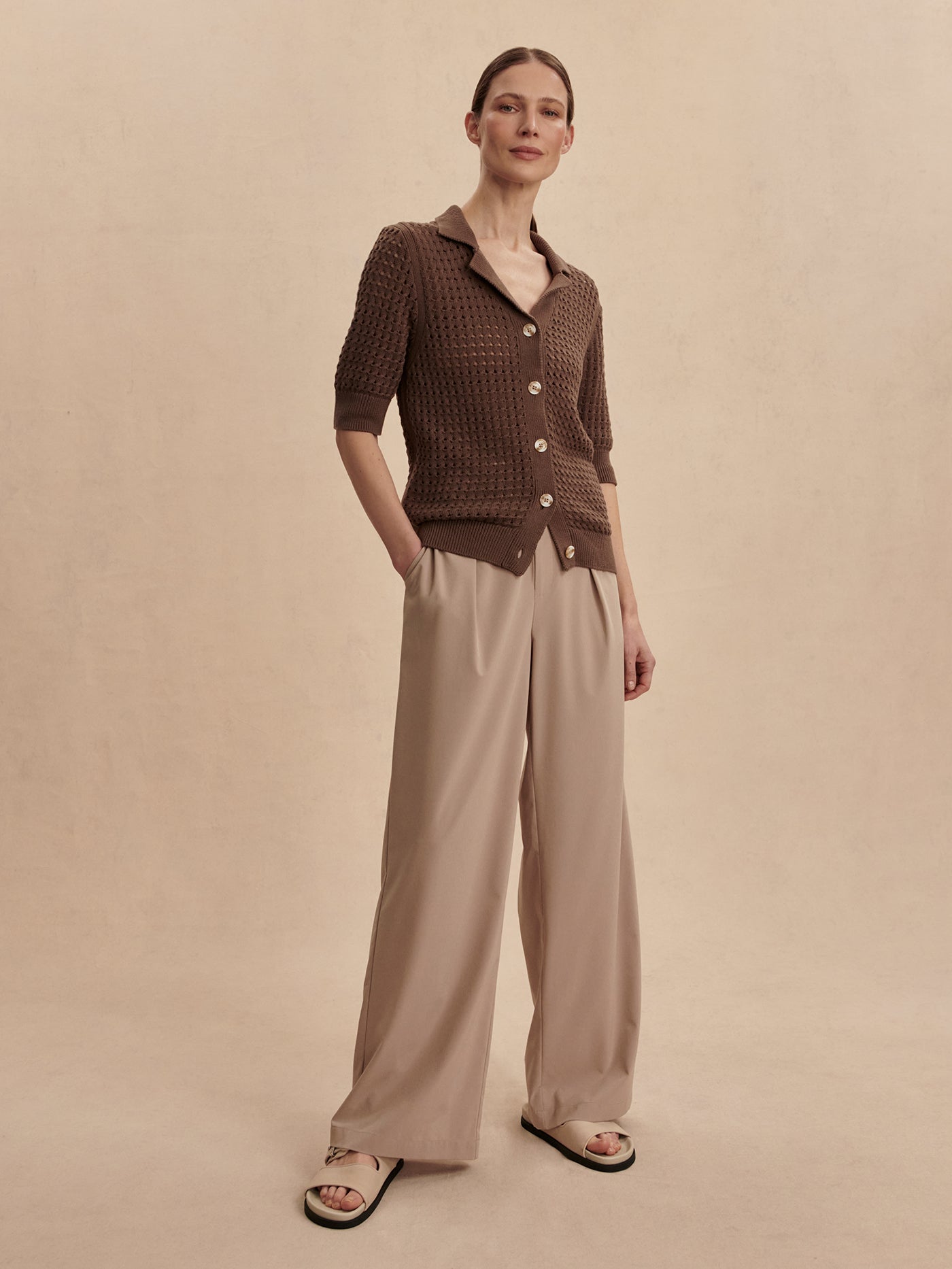 Varley Ellie Knit Shirt for Women - Soft Cotton Blend Chocolate Chip Color - Perfect for Casual Wear, Office & Weekend Outfits