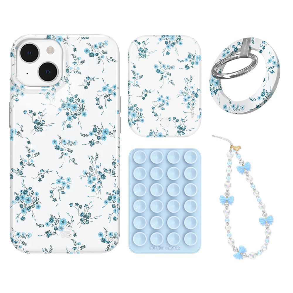 French Blue Floral iPhone Case with Grip - Elegant Protective Cover for iPhone 13/14/15 Pro Max - Perfect for Daily Use, Work & Travel