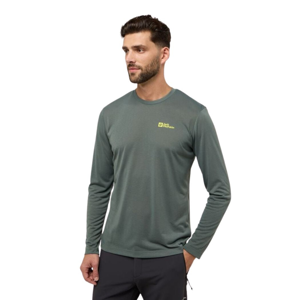 Jack Wolfskin Vonnan Men's Long Sleeve T-Shirt - Moisture Wicking Quick Dry Hiking & Outdoor Performance Shirt for Camping, Travel & Active Lifestyle