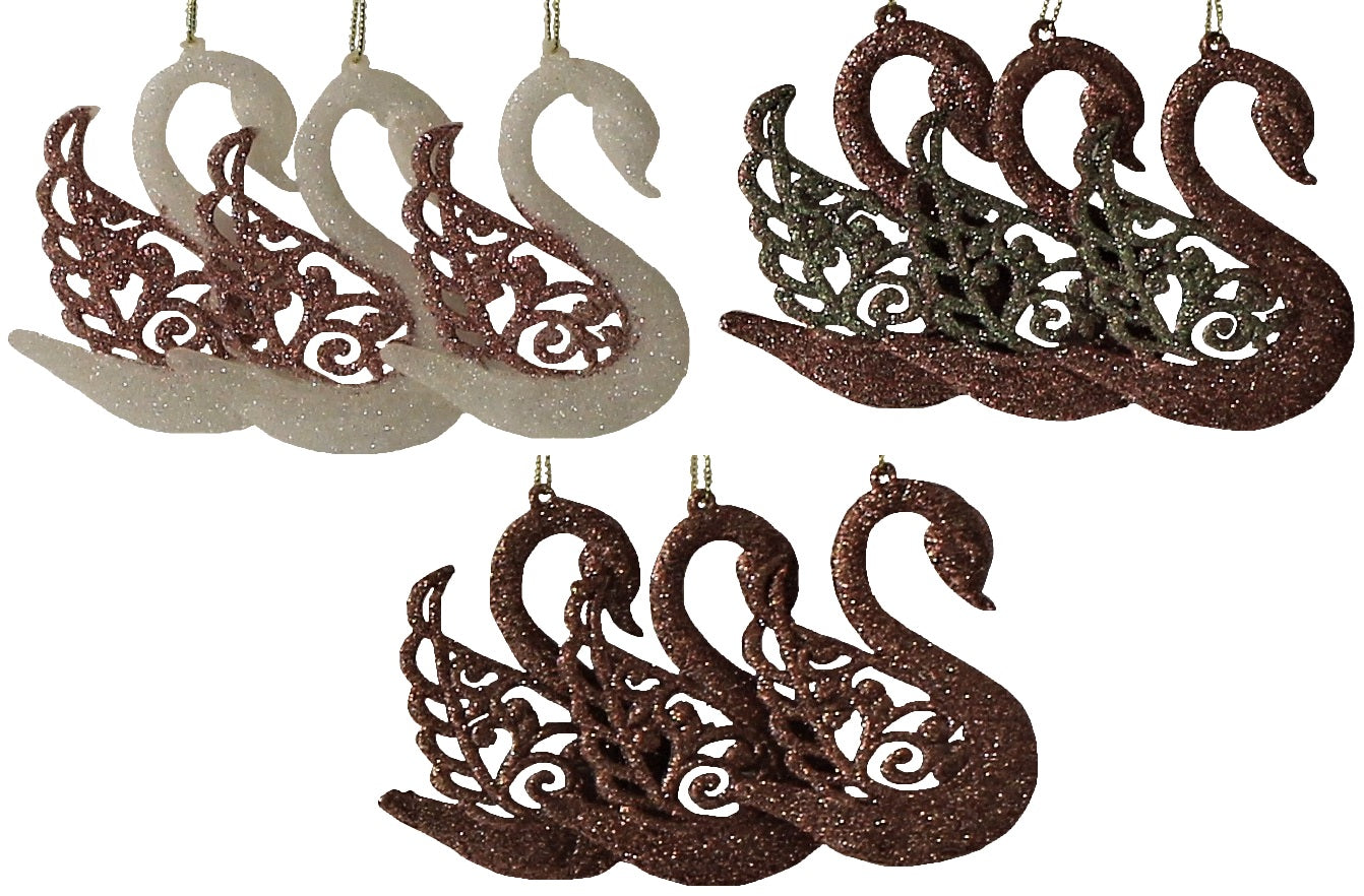 3 Pack Rose Gold Glitter Swan Christmas Tree Ornaments - Elegant Holiday Decor for Xmas Tree, Party, Wedding & Home Decoration
