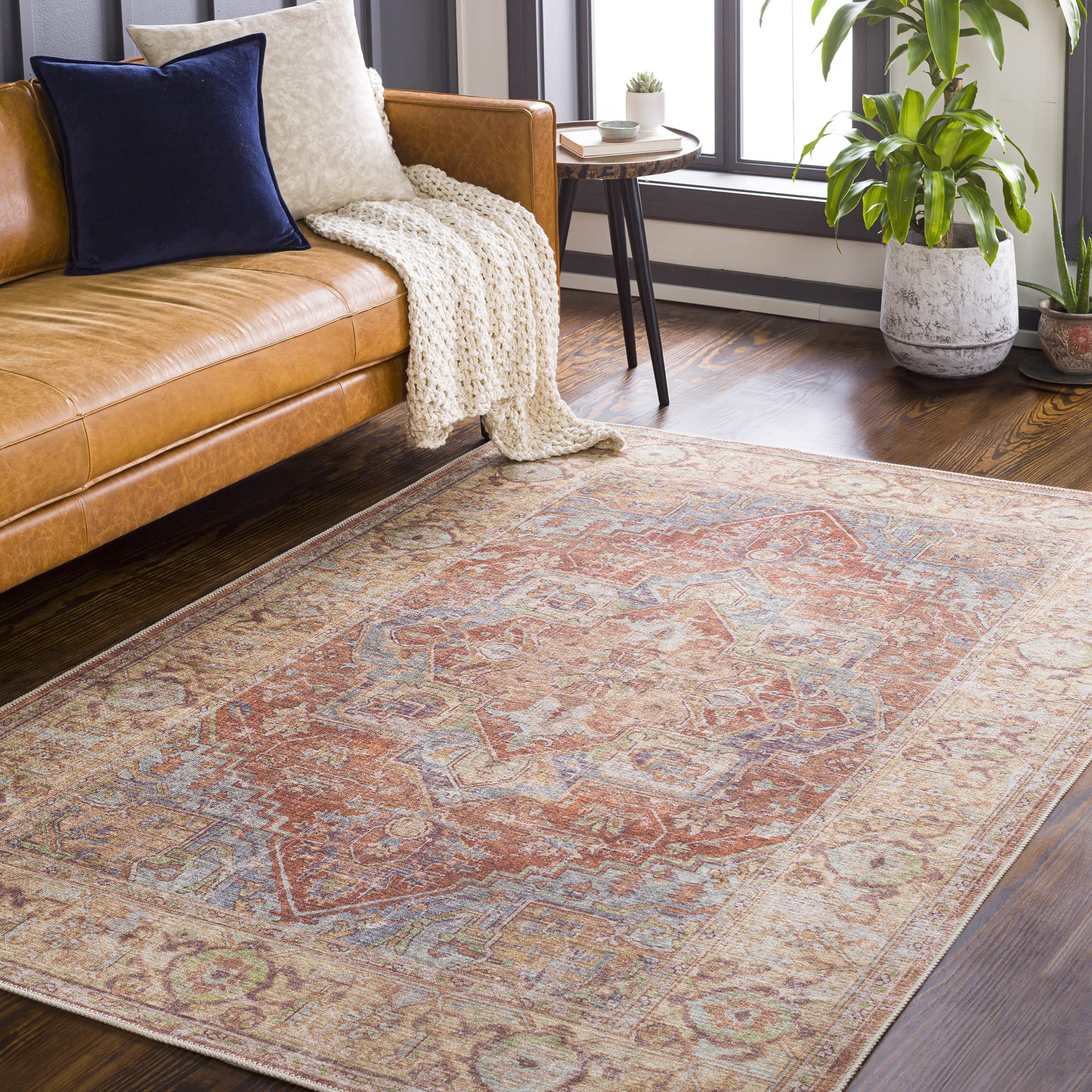 Vintage Medallion Area Rug - Handmade Boho Chic Rug for Living Room, Bedroom & Dining Room - Non-Slip Soft Persian Style Rug - Perfect for Home Decor & Cozy Spaces