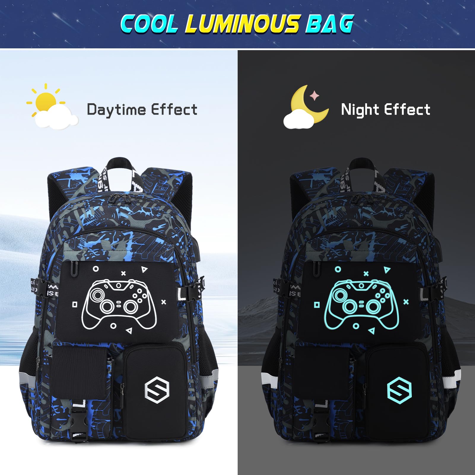 **Cool Luminous Boys Backpack with Lunch Bag & Pencil Case - USB Charging Port, Durable School Backpack for Kindergarten, Elementary & Middle School Boys - Perfect for Daily Use, Travel & Outdoor Adventures**