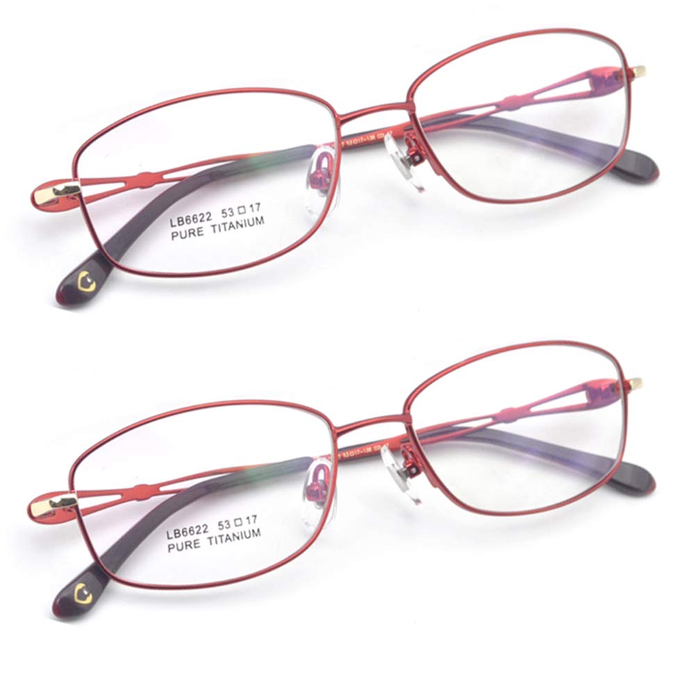 Blue Light Blocking Reading Glasses for Women - 2 Pairs Fashion Rectangular Pure Titanium Computer Readers | Reduce Eye Strain for Office Work, Screen Time & Reading