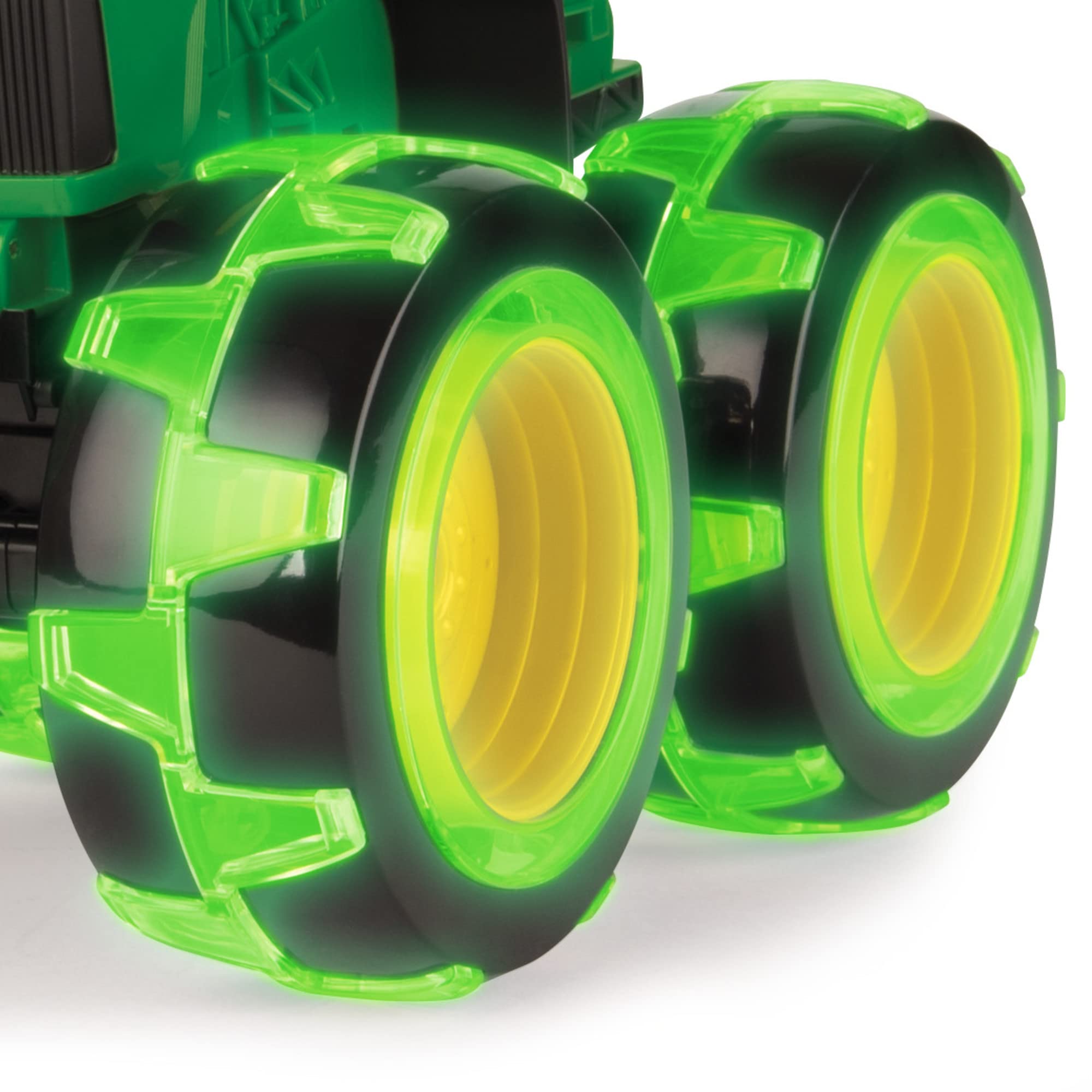 John Deere Tomy Monster Treads Lightning Wheels Tractor Toy - Motion Activated Light Up Monster Truck with Big Tires - Frustration Free Packaging - Best Gift for Boys & Girls Ages 3+ - Perfect for Indoor Play, Birthday Parties & Pretend Farming Adventures