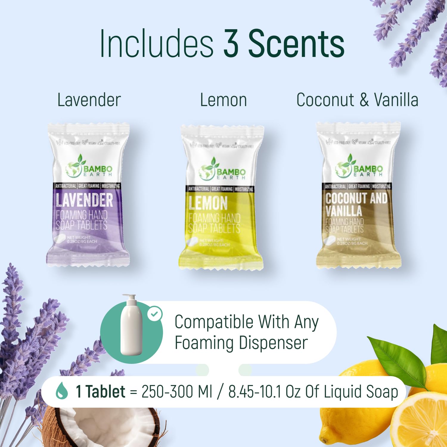 18 Pack Natural Foaming Hand Soap Tablets - Eco-Friendly Refillable Hand Wash Tablets for Sensitive Skin | 1 Tablet = 9oz Liquid Soap | Variety Pack for Home, Office & Travel | Moisturizing & Gentle Foaming Hand Wash