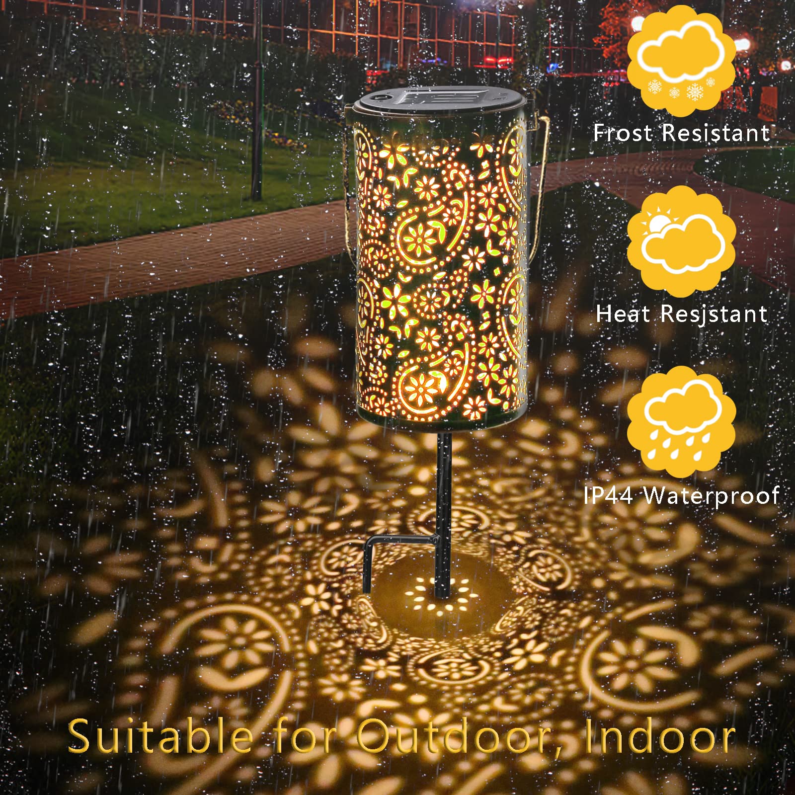 Solar Powered Outdoor Hanging Lanterns - Waterproof Metal Garden Lights for Patio, Yard, Table Decor (2 Pack) | Perfect for Backyard Parties, Wedding Decorations & Courtyard Lighting