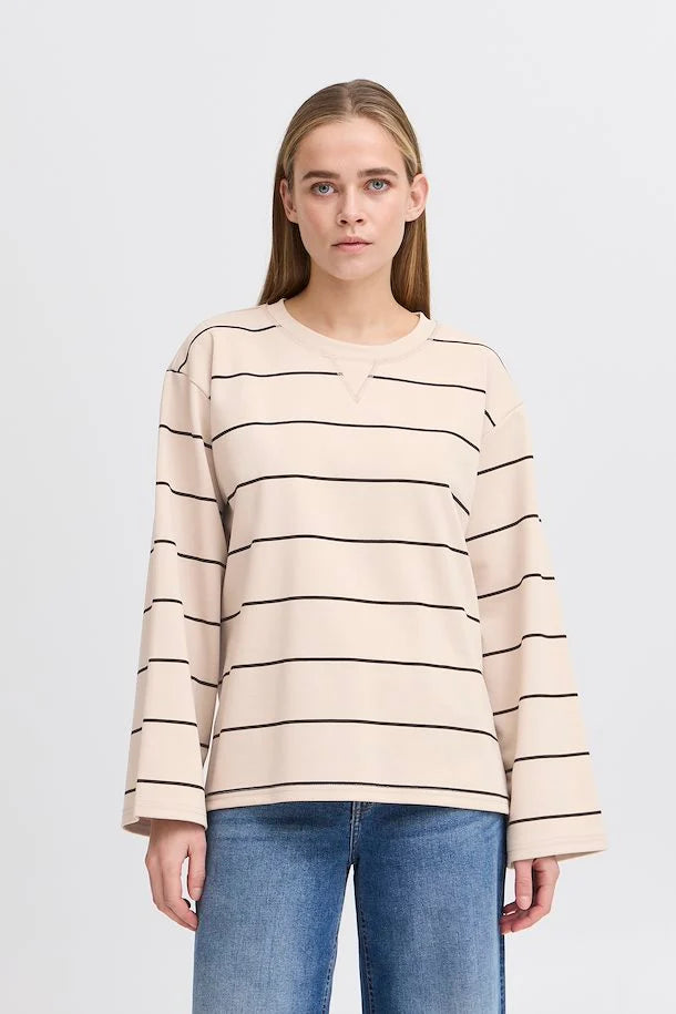 Premium Kalas Sweatshirt for Women - Soft Doeskin Stripe Pullover - Cozy Casual Wear for Fall & Winter - Perfect for Lounging, Travel, and Weekend Outings