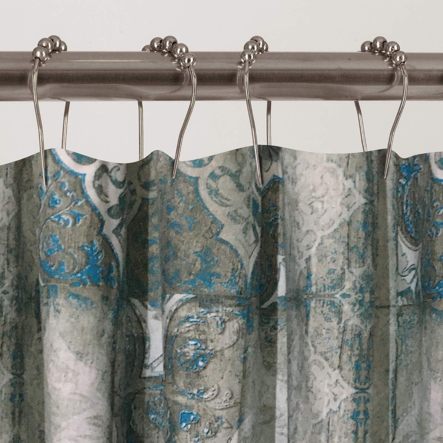 Blue Tile Print Cotton Shower Curtain 70x72 Inches - Soft Textured Water Resistant & Machine Washable Bathroom Decor - Stylish Home Upgrade for Modern, Farmhouse or Coastal Bathrooms