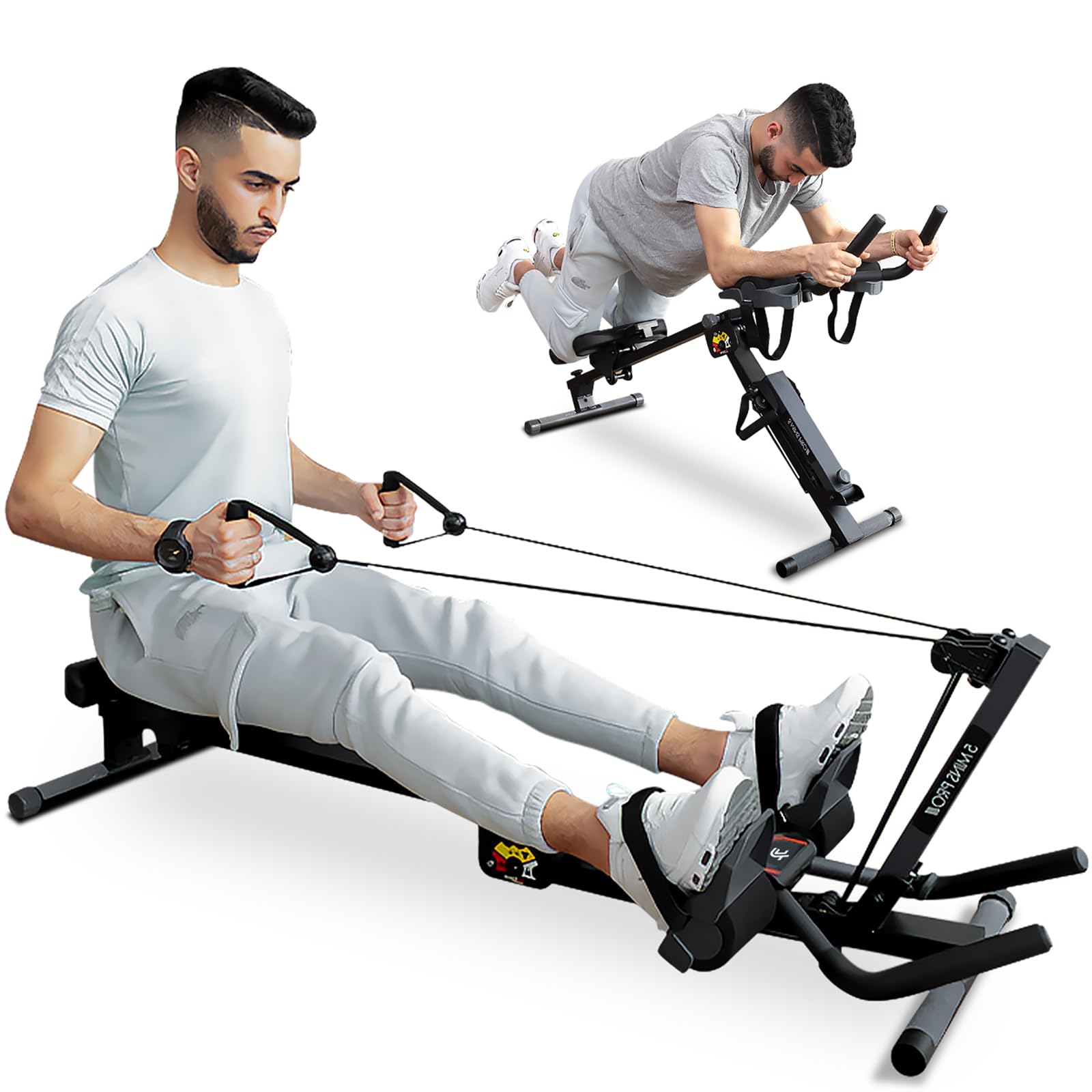 TOUSAINS 3-in-1 Foldable Rowing Machine with Resistance Bands - Full Body Workout Equipment for Home Gym, Ab Trainer & Cardio Exercise - Perfect for Small Spaces & Indoor Fitness (Black)