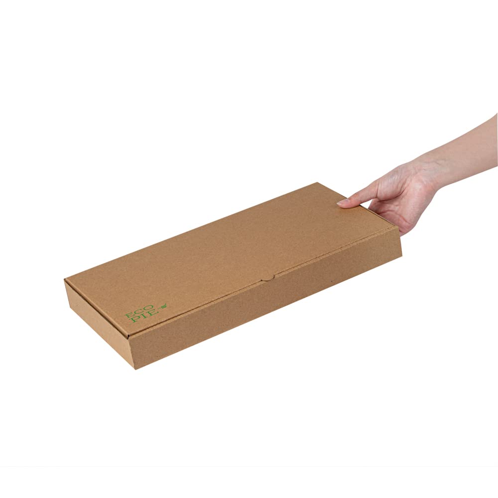 Eco-Friendly 15 x 7 x 1.5 Inch Flatbread Takeaway Boxes - 50 Pack Corrugated Pizza Boxes with E-Flute Design & Tab-Lock System | Kraft & Green Paper Disposable Food Containers for Restaurants, Catering & Delivery Services