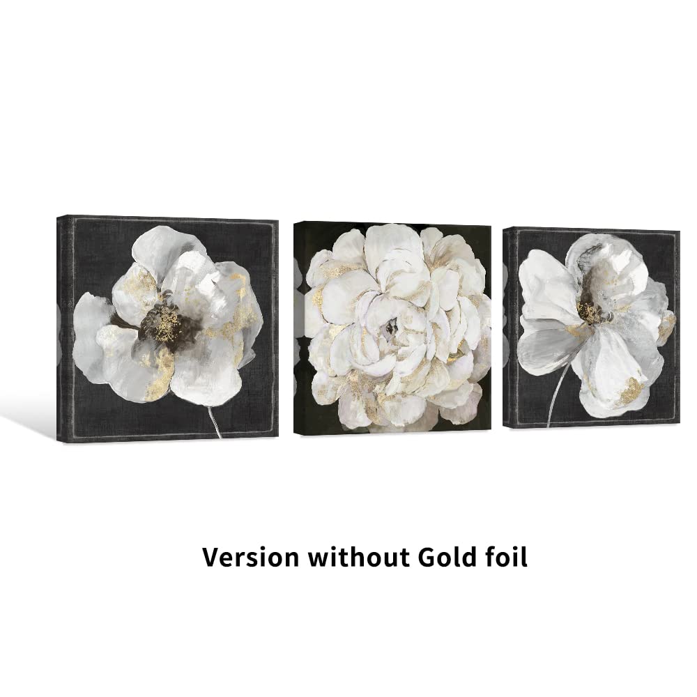 Black and White Flower Canvas Wall Art - Elegant White Blooming Floral Print for Bathroom, Bedroom & Living Room Decor | Perfect for Modern Home, Office & Gift Giving