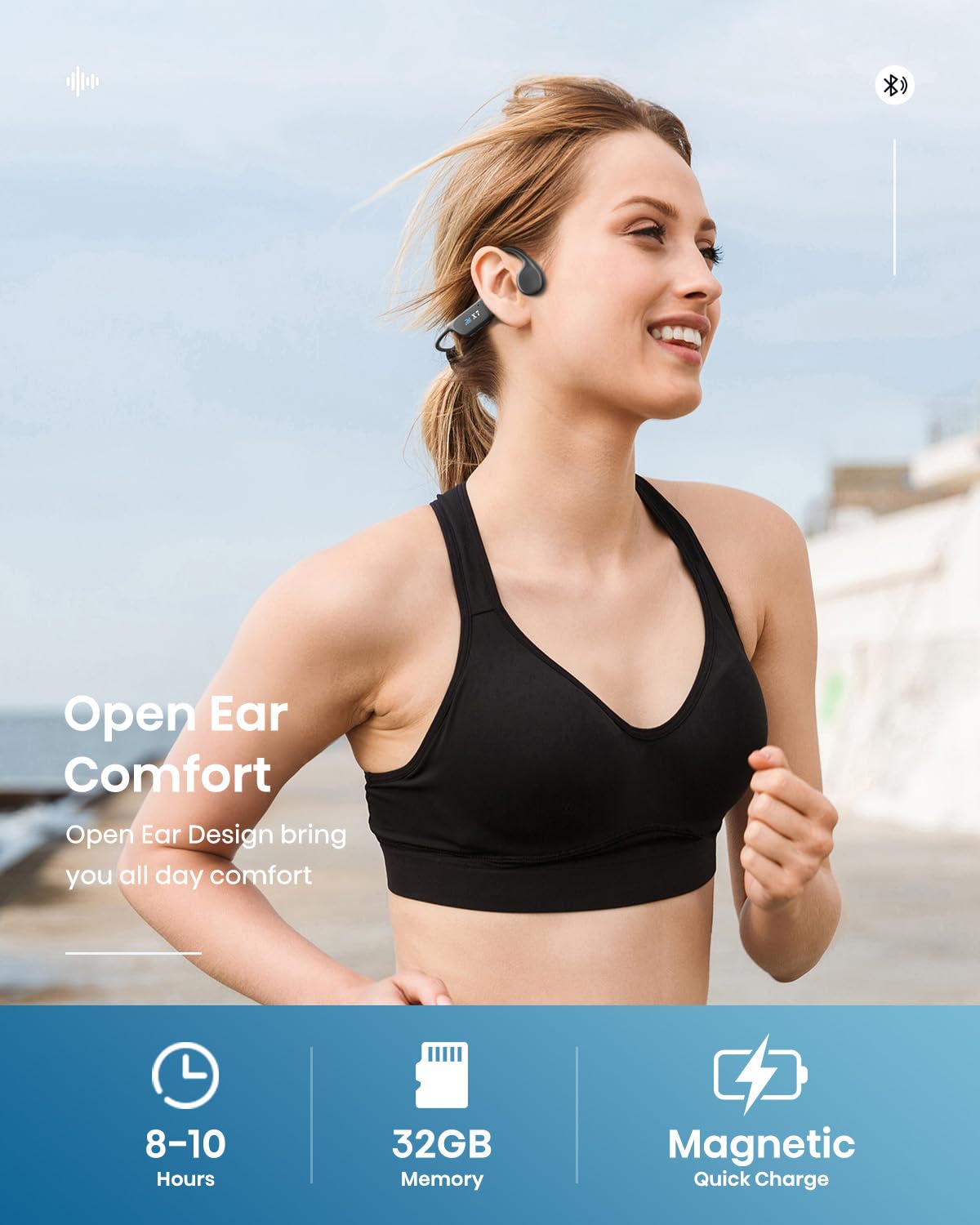 **Wireless Bone Conduction Headphones Bluetooth 5.3 – IP68 Waterproof, 32GB Built-in MP3 Player – Open Ear Headphones for Swimming, Running, Cycling – Perfect for Underwater Workouts & Outdoor Sports**