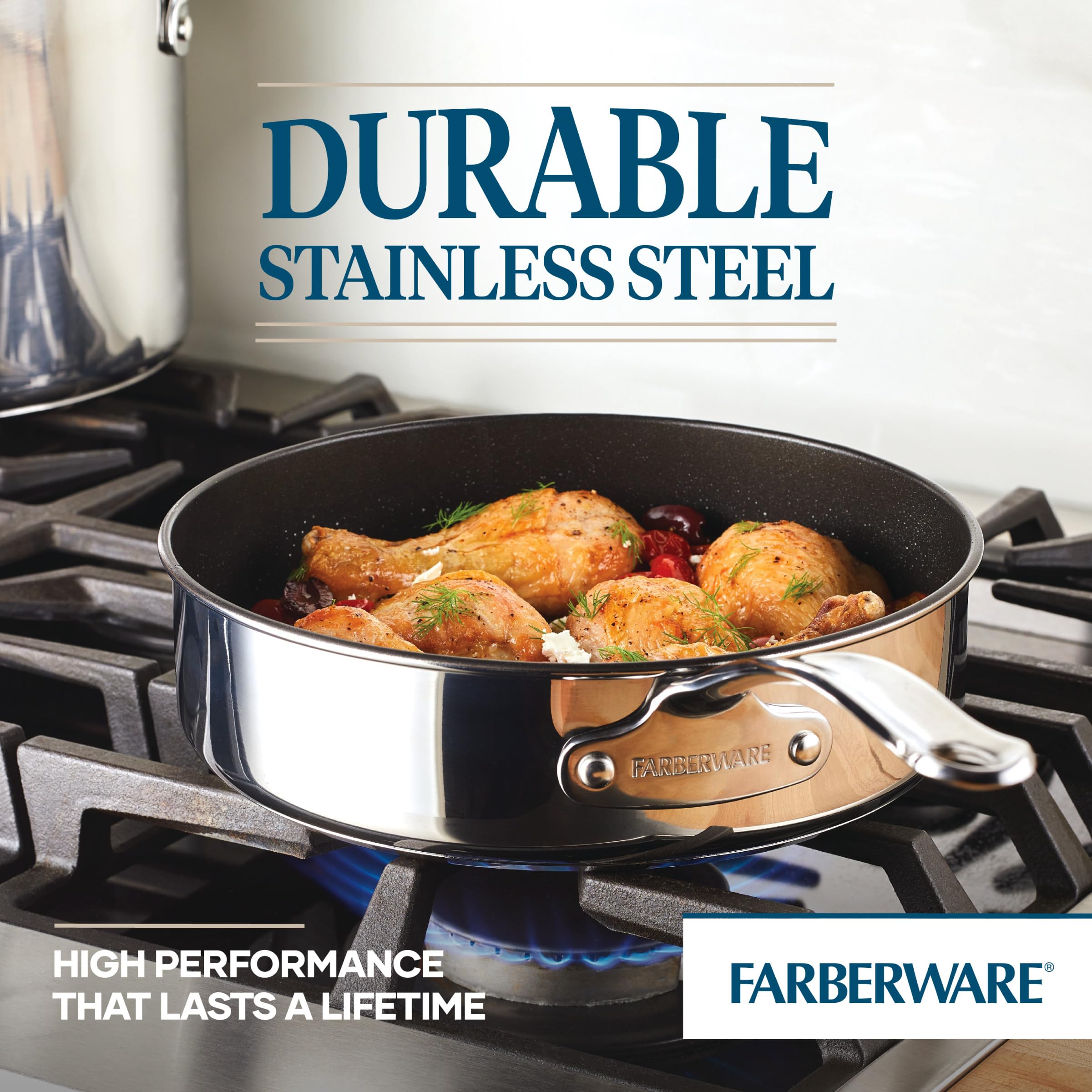 Farberware Millennium 10-Piece Stainless Steel Nonstick Cookware Set - Pots & Pans for Cooking, Frying & Sauteing - Dishwasher Safe Kitchen Essentials for Home Chefs