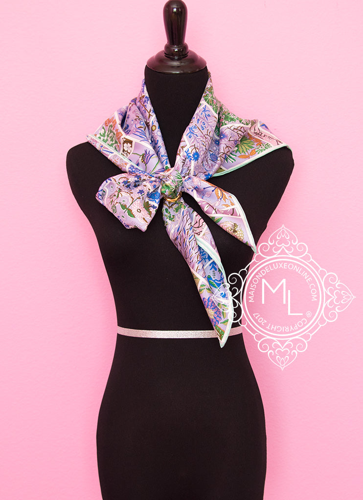 Hermes Parme Blue Twill Silk Scarf 90 cm - Fleurs de Giverny Design - Luxury Fashion Accessory for Women, Perfect for Gift, Travel & Special Occasions