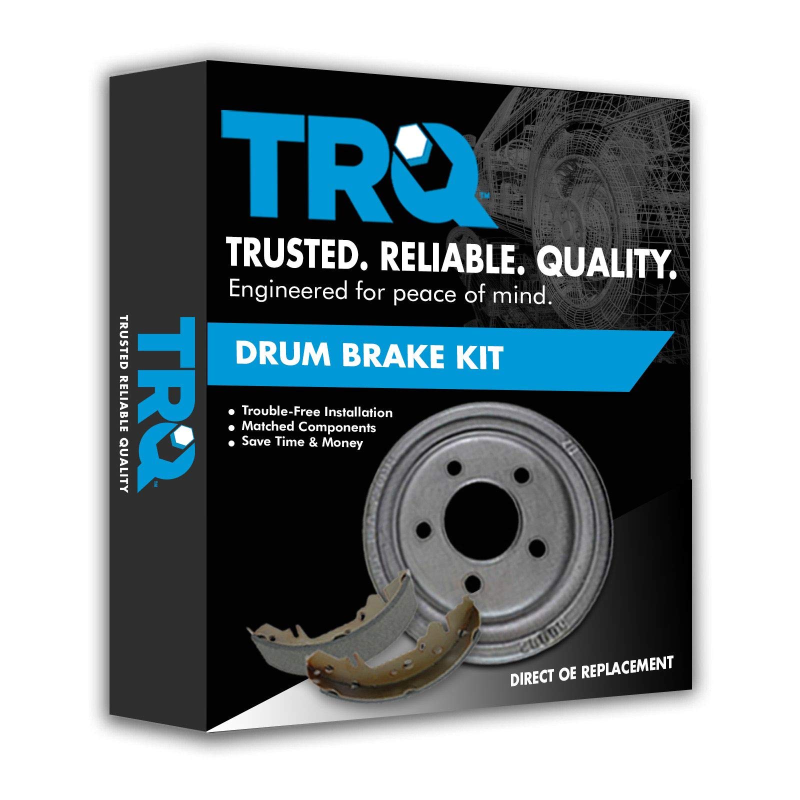 TRQ Rear Brake Drum & Shoe Pair Set - Compatible with Toyota Corolla & Chevy Prizm - High Performance Braking System - Perfect for DIY Auto Repairs & Maintenance