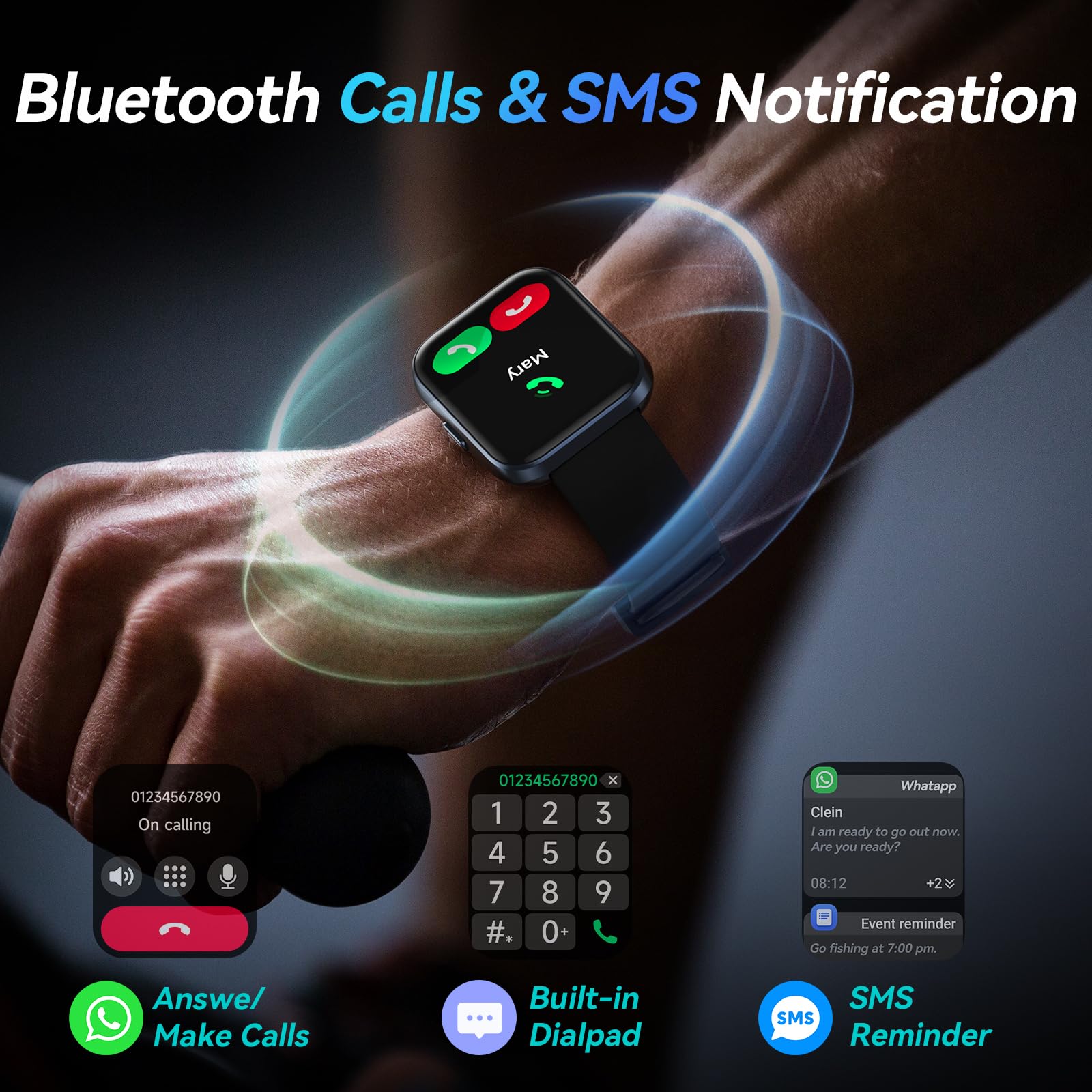 Fitpolo W208 Plus Smart Watch for Women - Fitness Tracker with Heart Rate Monitor, Sleep Tracking, Waterproof, Compatible with Android & iPhone (Black + Light Blue) - Perfect for Workouts, Running & Daily Activity Tracking